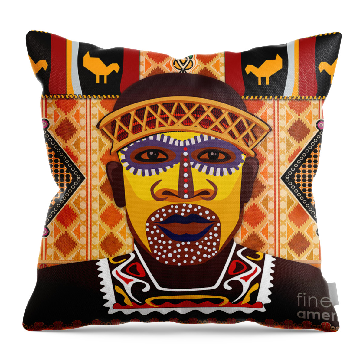 African Throw Pillow featuring the digital art African Tribesman 2 by Peter Awax