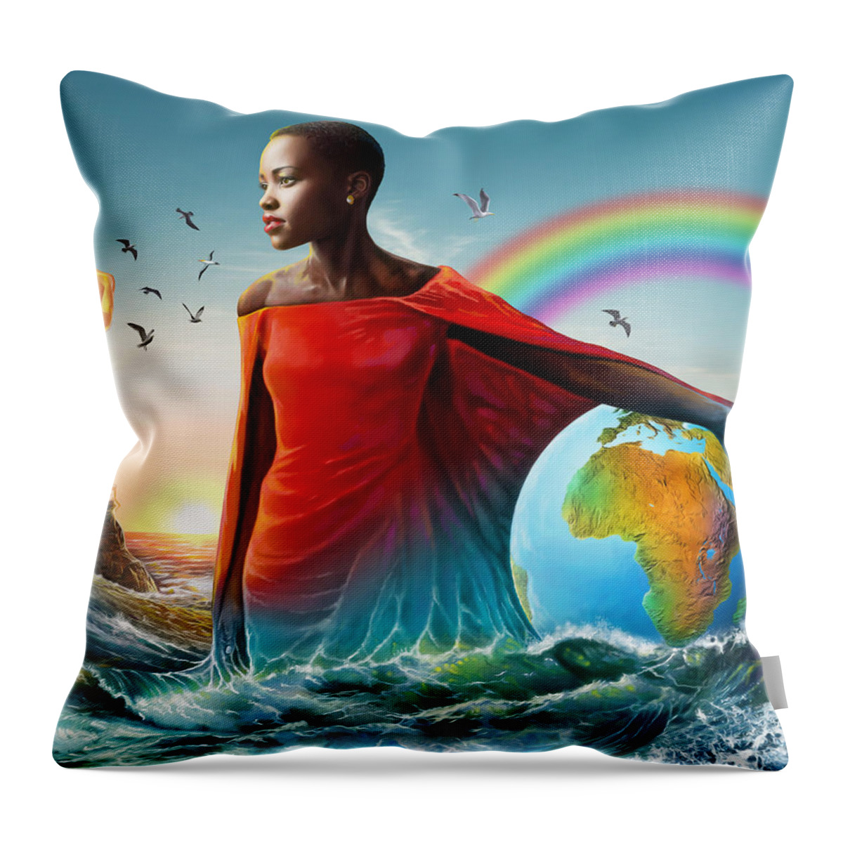 Lupita Throw Pillow featuring the painting The Lupita Tsunami by Anthony Mwangi