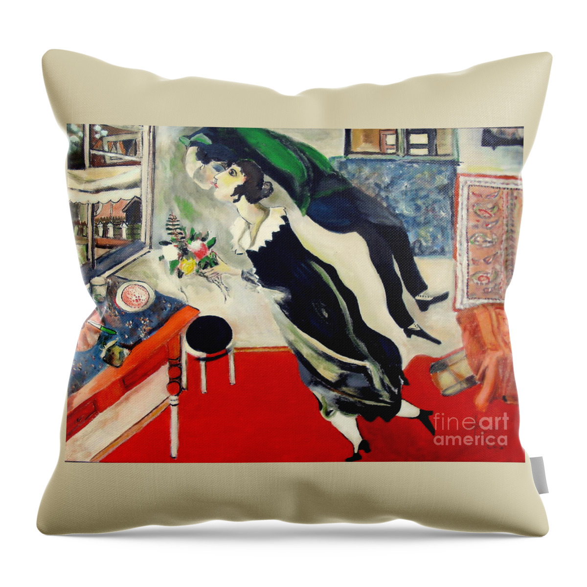 Reproduction Throw Pillow featuring the painting after Marc Chagall by Jodie Marie Anne Richardson Traugott     aka jm-ART