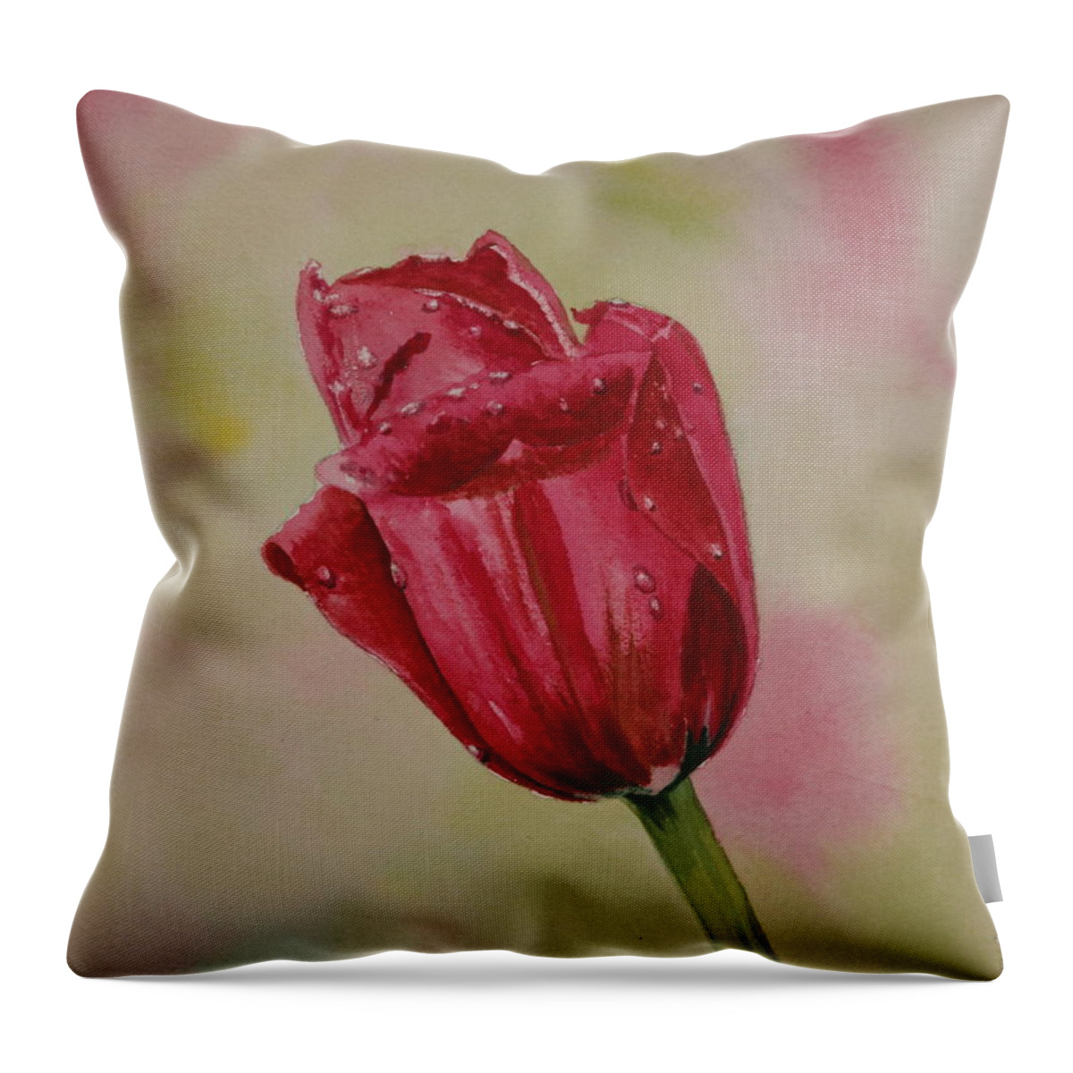 Tulip Throw Pillow featuring the painting After the rain by Betty-Anne McDonald