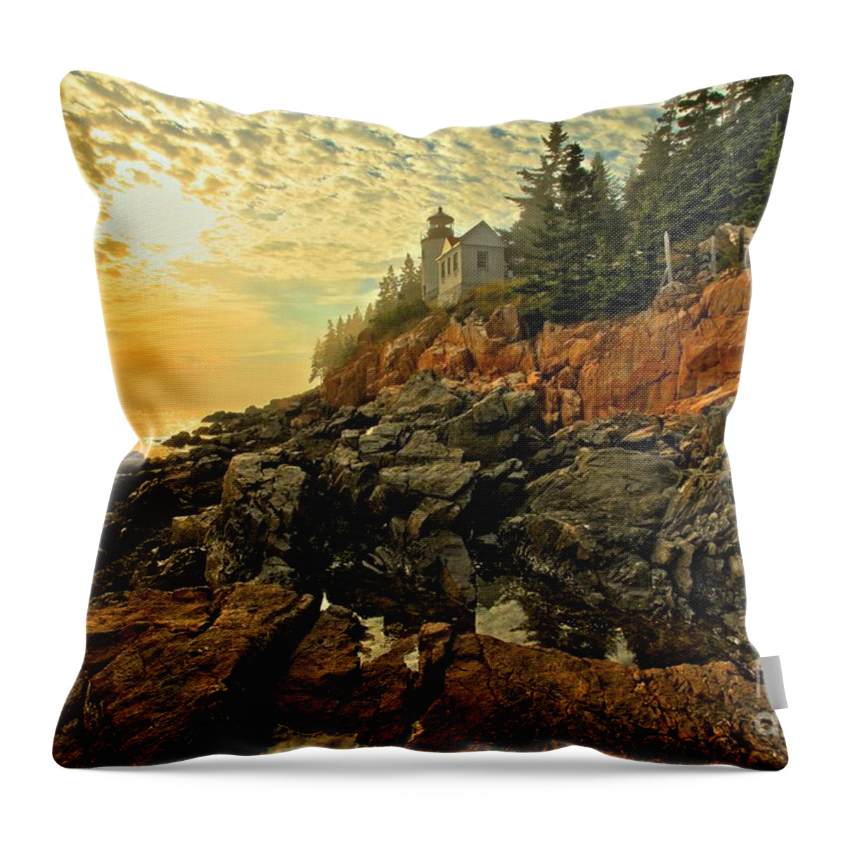 Bass Harbor Lighthouse Throw Pillow featuring the photograph Afternoon At Bass Harbor by Adam Jewell