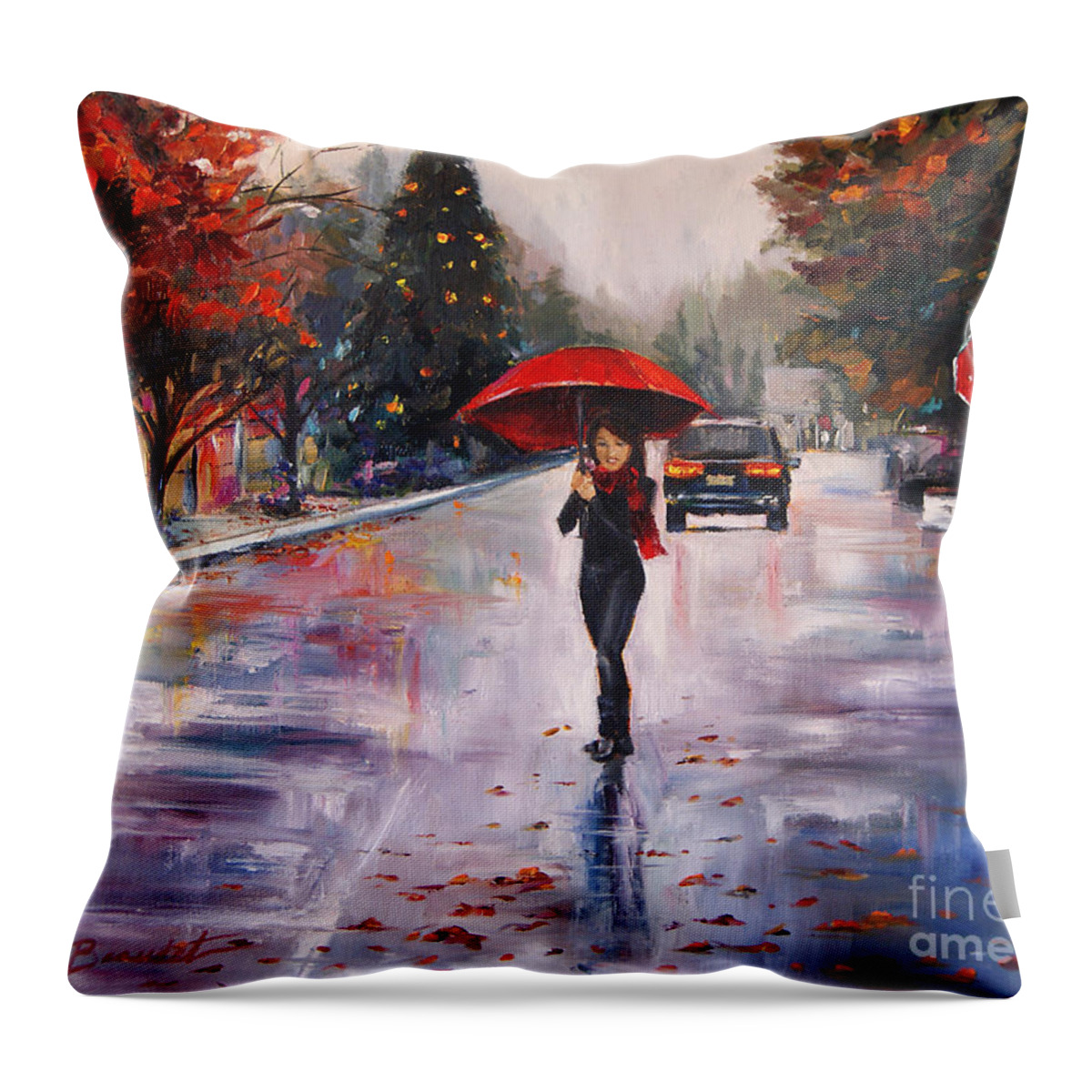 Umbrella Throw Pillow featuring the painting Afternoon Stroll by Jennifer Beaudet