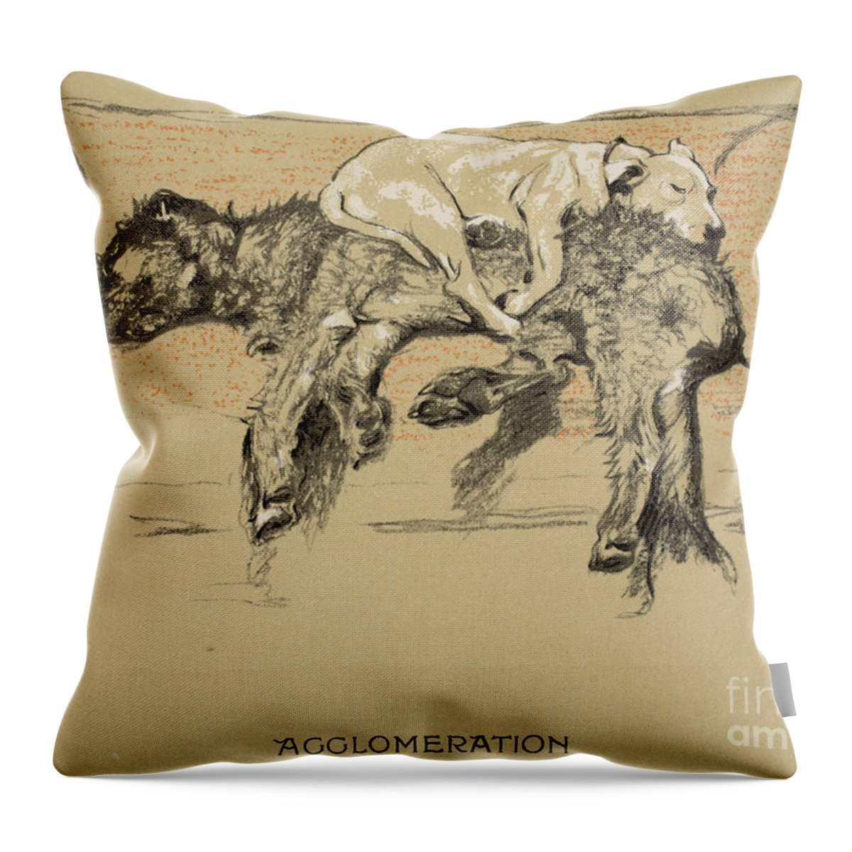 Dogs Throw Pillow featuring the painting Agglomeration by Cecil Charles Windsor Aldin
