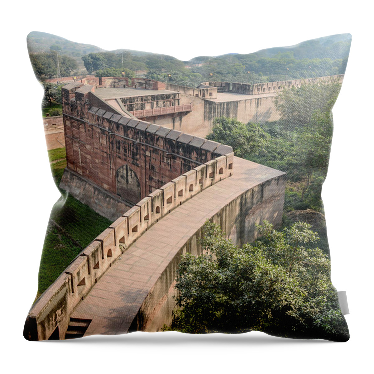 Ancient Throw Pillow featuring the photograph Agra Fort with Taj Mahal in the Background by Brandon Bourdages