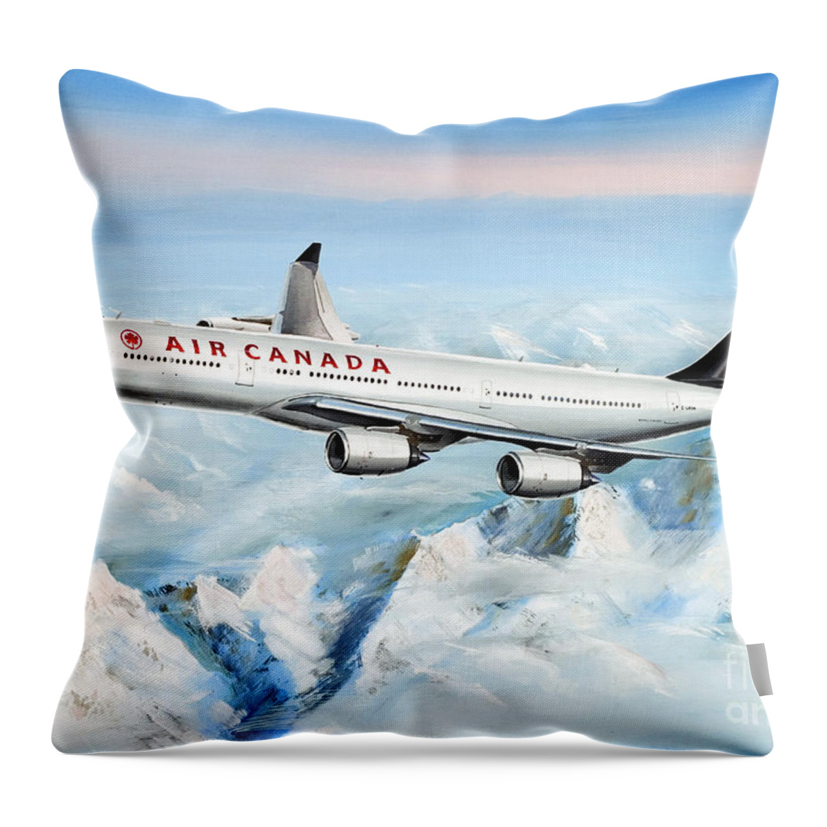 Air Canada Throw Pillow featuring the painting Air Canada Airbus A340-500 by Greg Bajor