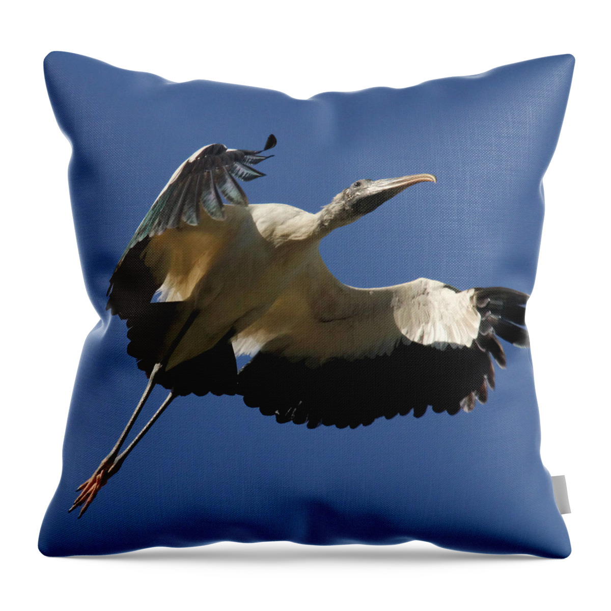 Wood Stork Throw Pillow featuring the photograph Airborne by Doris Potter