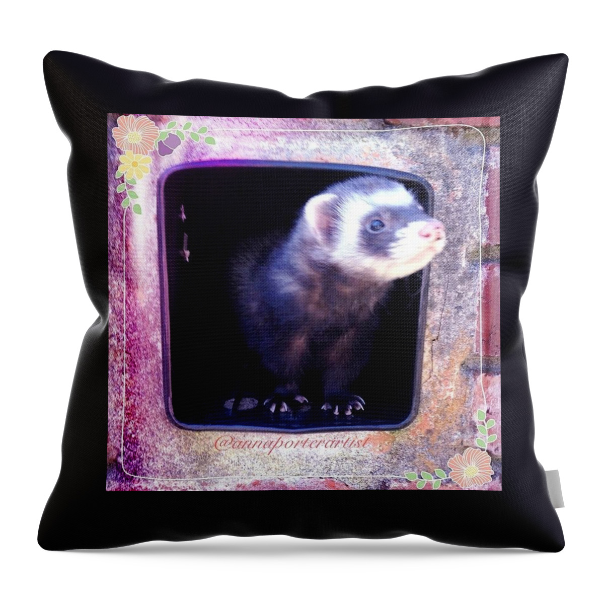 Airmail Ferret Throw Pillow featuring the photograph Airmail Ferret by Anna Porter