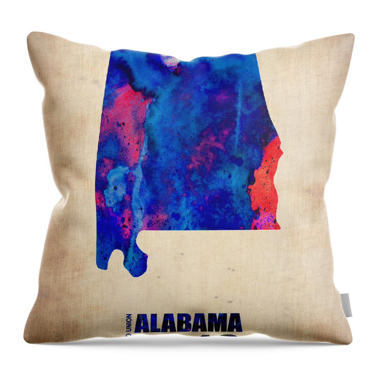 Alabama Throw Pillow featuring the digital art Alabama Watercolor Map by Naxart Studio