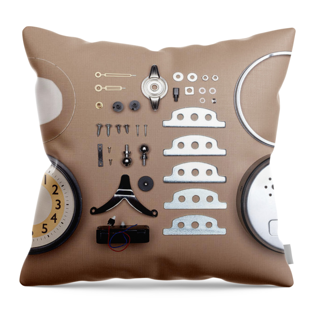 Instrument Of Time Throw Pillow featuring the photograph Alarm Clock Broken Down Into Individual by William Andrew