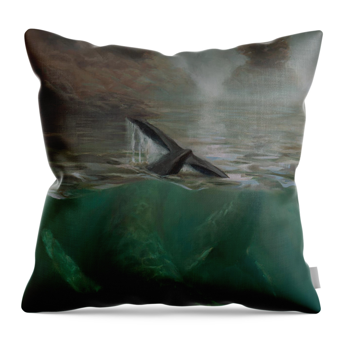 Humpback Throw Pillow featuring the painting Humpback Whales - Underwater Marine - Coastal Alaska Scenery by K Whitworth