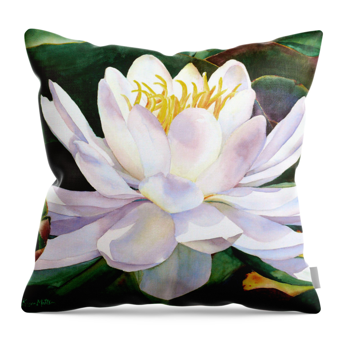 White Throw Pillow featuring the painting Alba Flora by Karen Mattson
