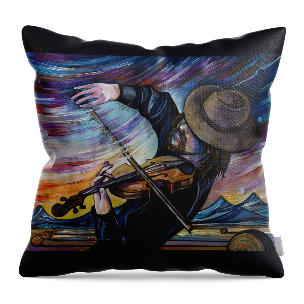 Western Art Throw Pillow featuring the drawing Alberta Fiddle by Anna Duyunova