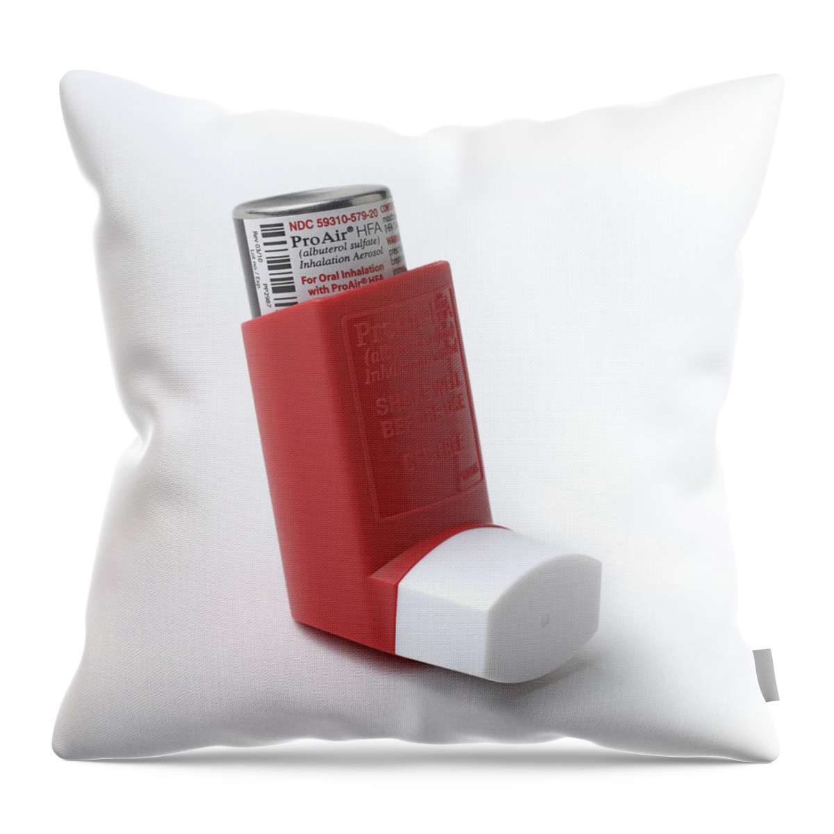 ?2-adrenergic Receptor Throw Pillow featuring the photograph Albuterol Inhaler by Martin Shields
