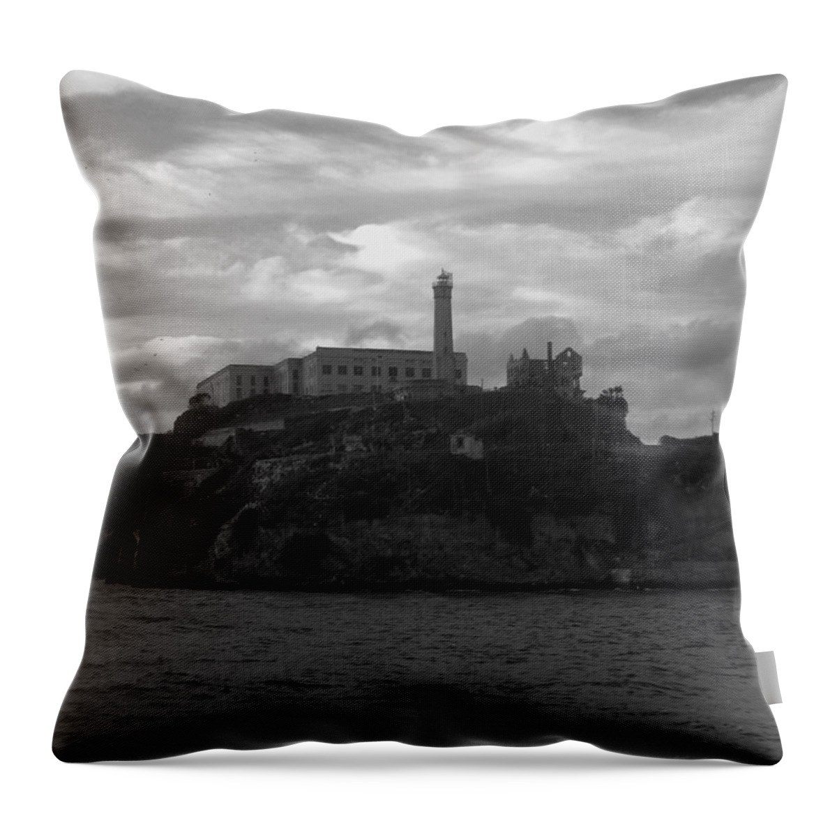 Alcatraz Throw Pillow featuring the photograph Alcatraz Island B n W by Richard Andrews