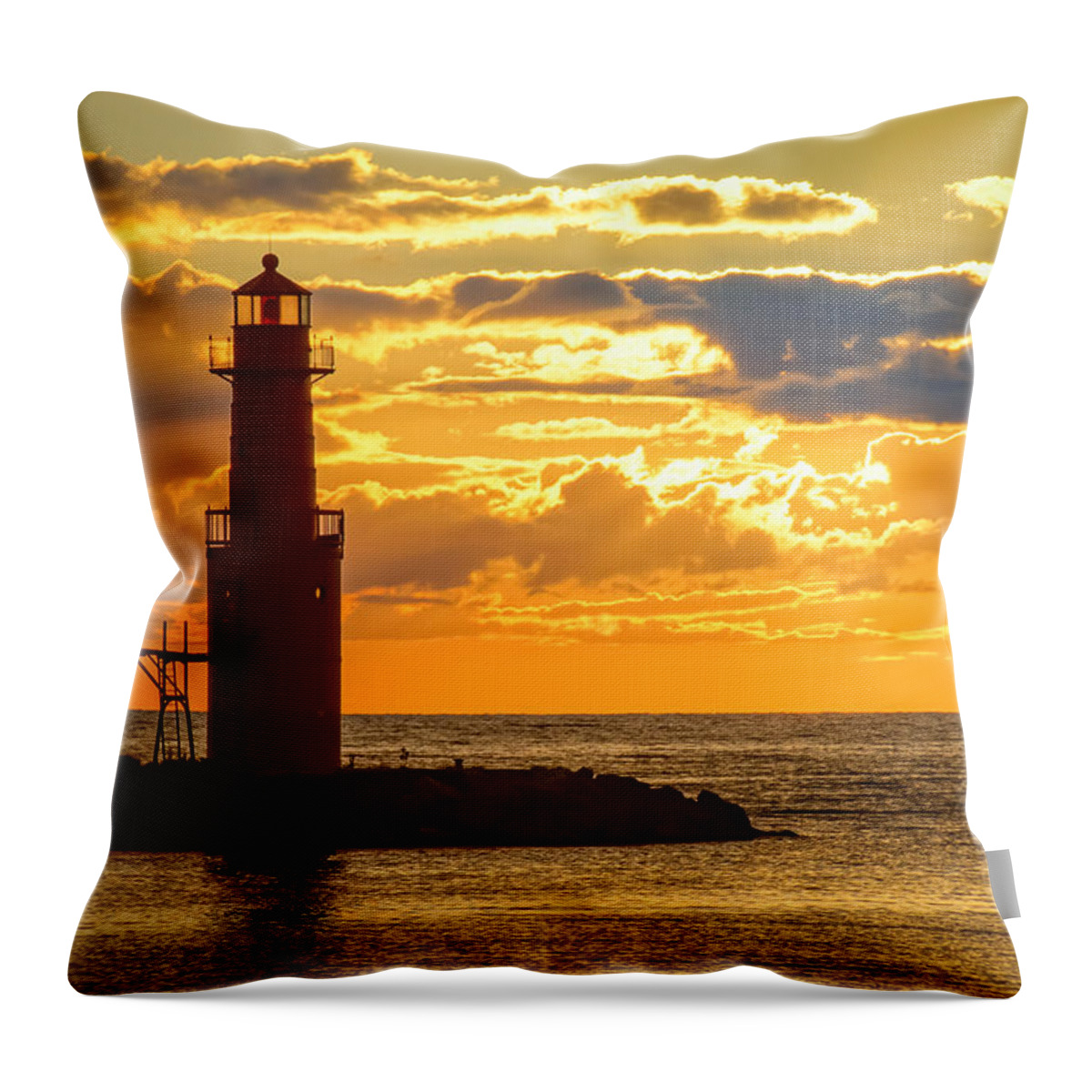 Lighthouse Throw Pillow featuring the photograph Algoma Morning Scene by Bill Pevlor