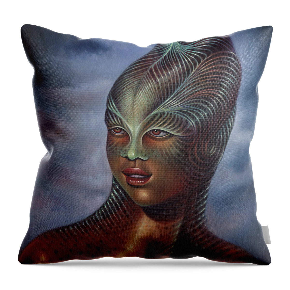 Sci-fi Throw Pillow featuring the painting Alien Portrait I by Ricardo Chavez-Mendez