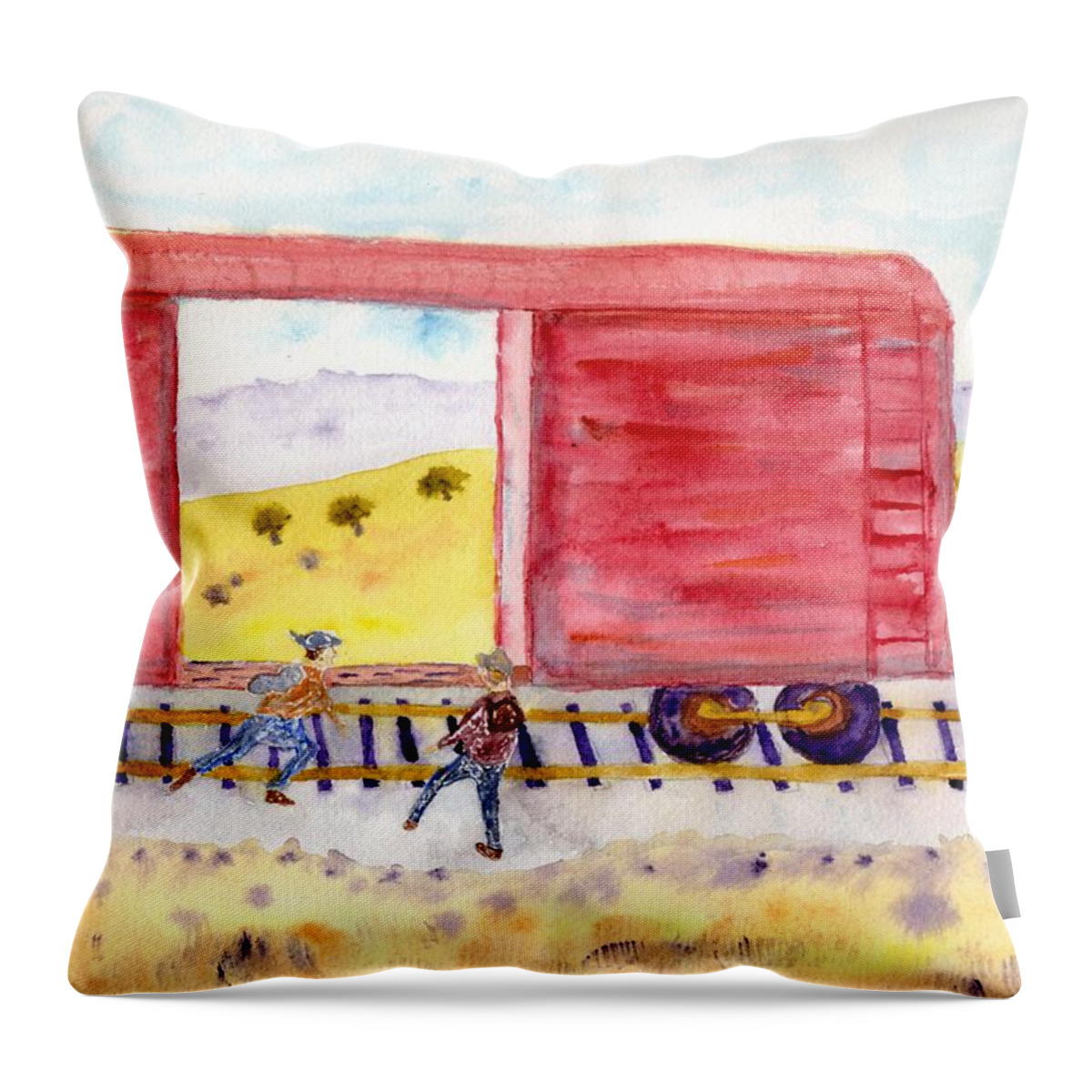 Jim Taylor Throw Pillow featuring the painting All Aboard by Jim Taylor