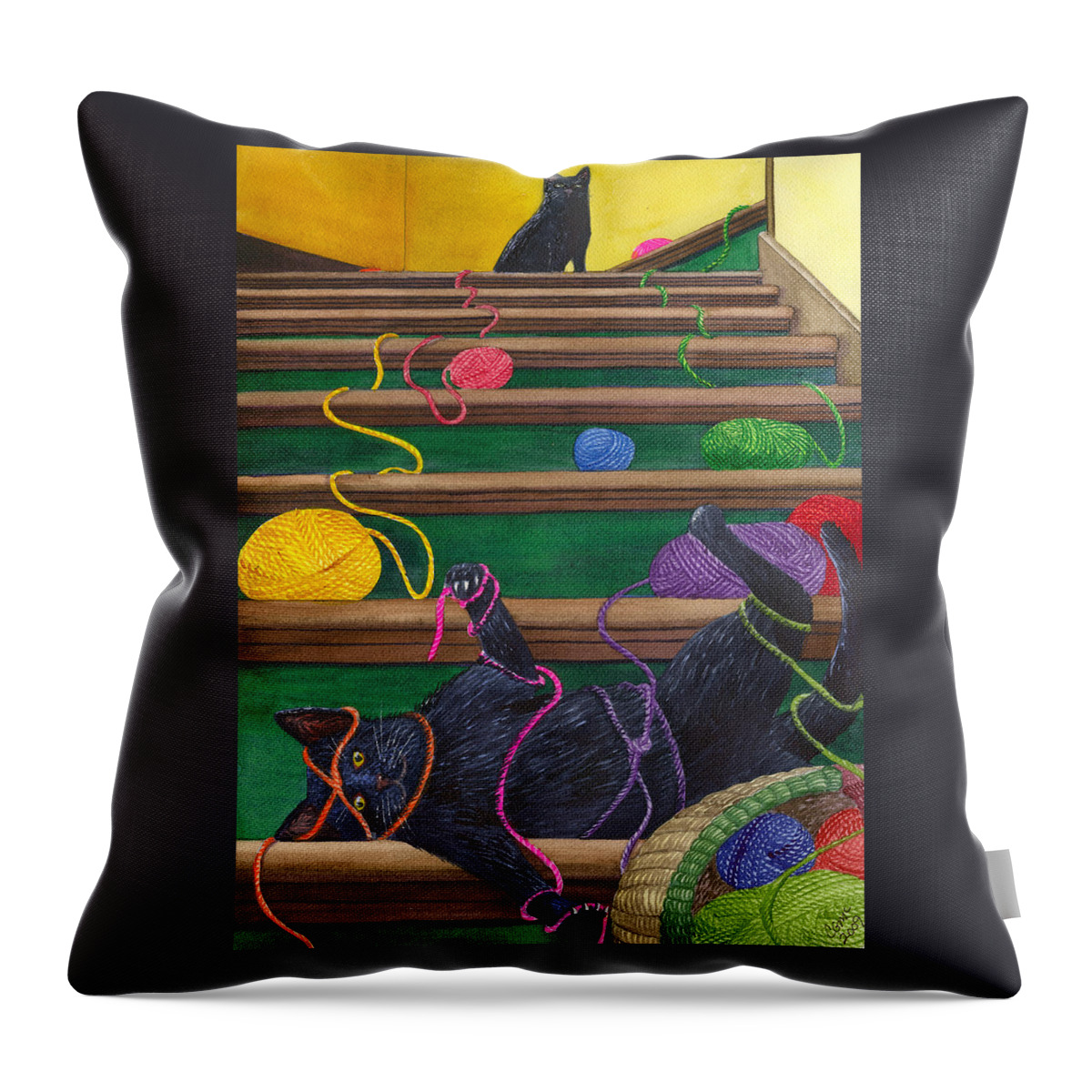 Cat Throw Pillow featuring the painting All Caught Up by Catherine G McElroy