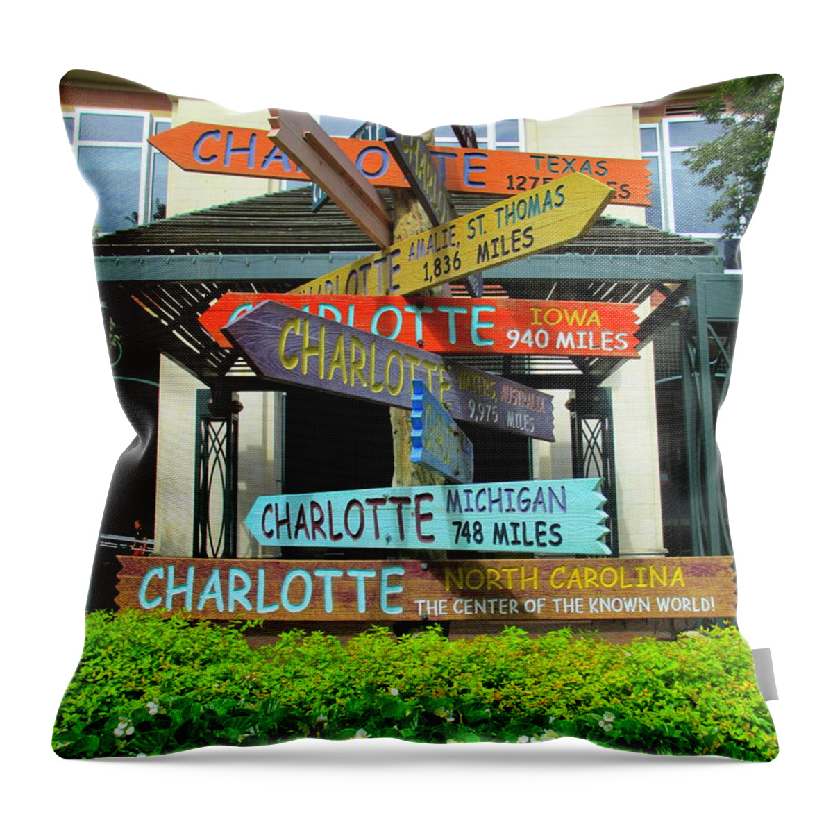 Sign Throw Pillow featuring the photograph All Charlottes by Randall Weidner
