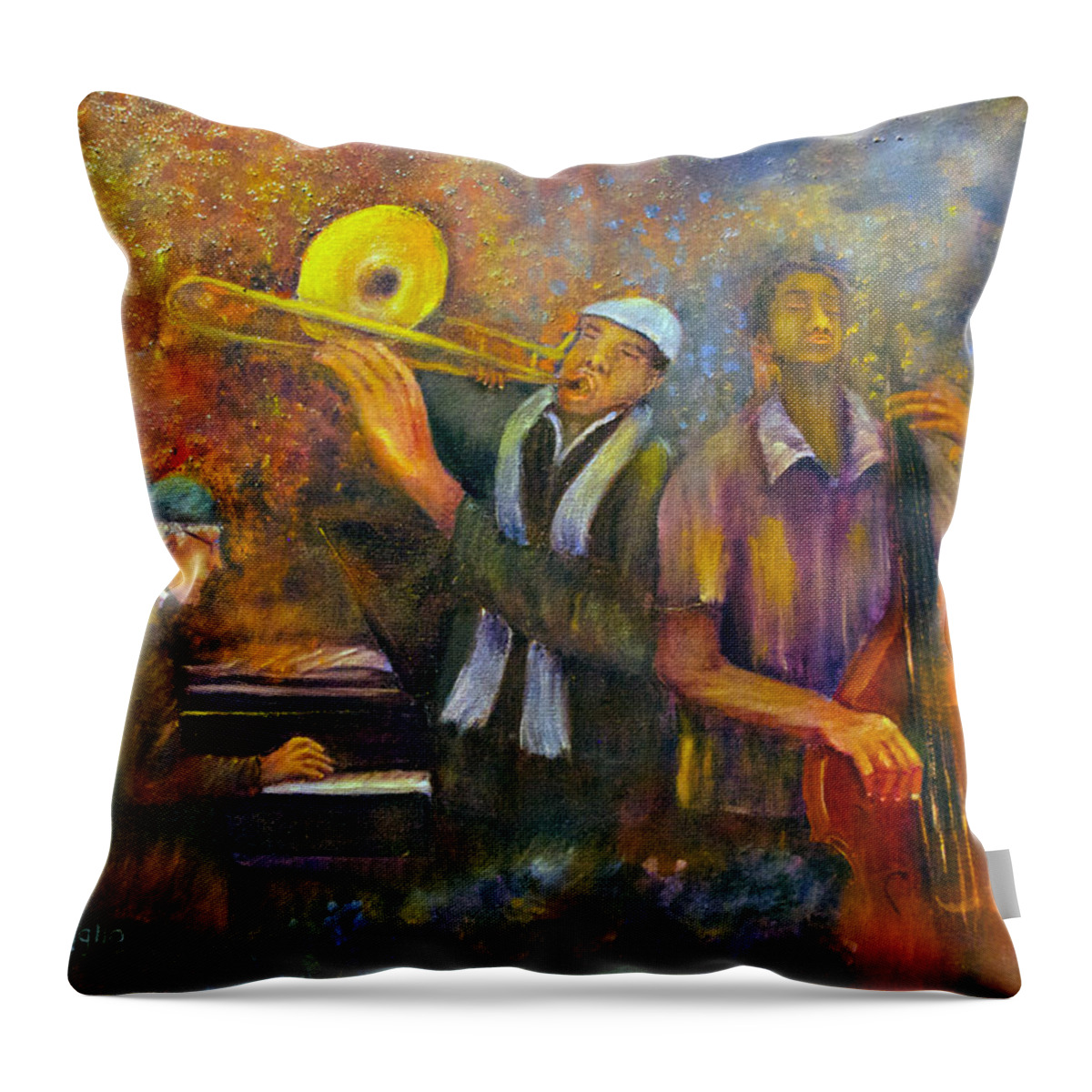Music Throw Pillow featuring the painting All That Jazz by Loretta Luglio