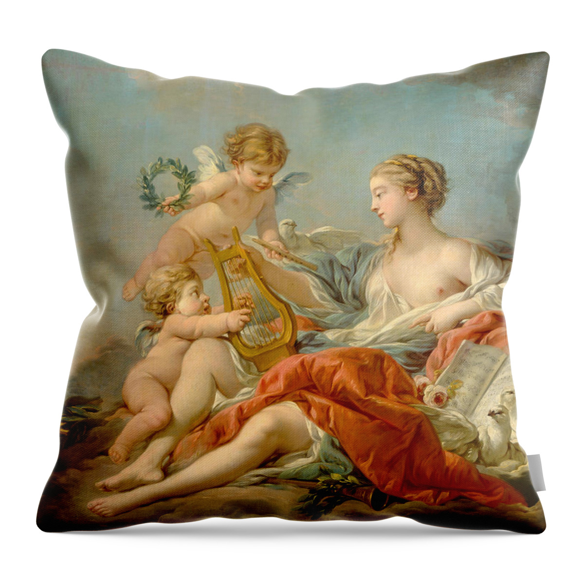 Francois Boucher Throw Pillow featuring the painting Allegory of Music by Francois Boucher