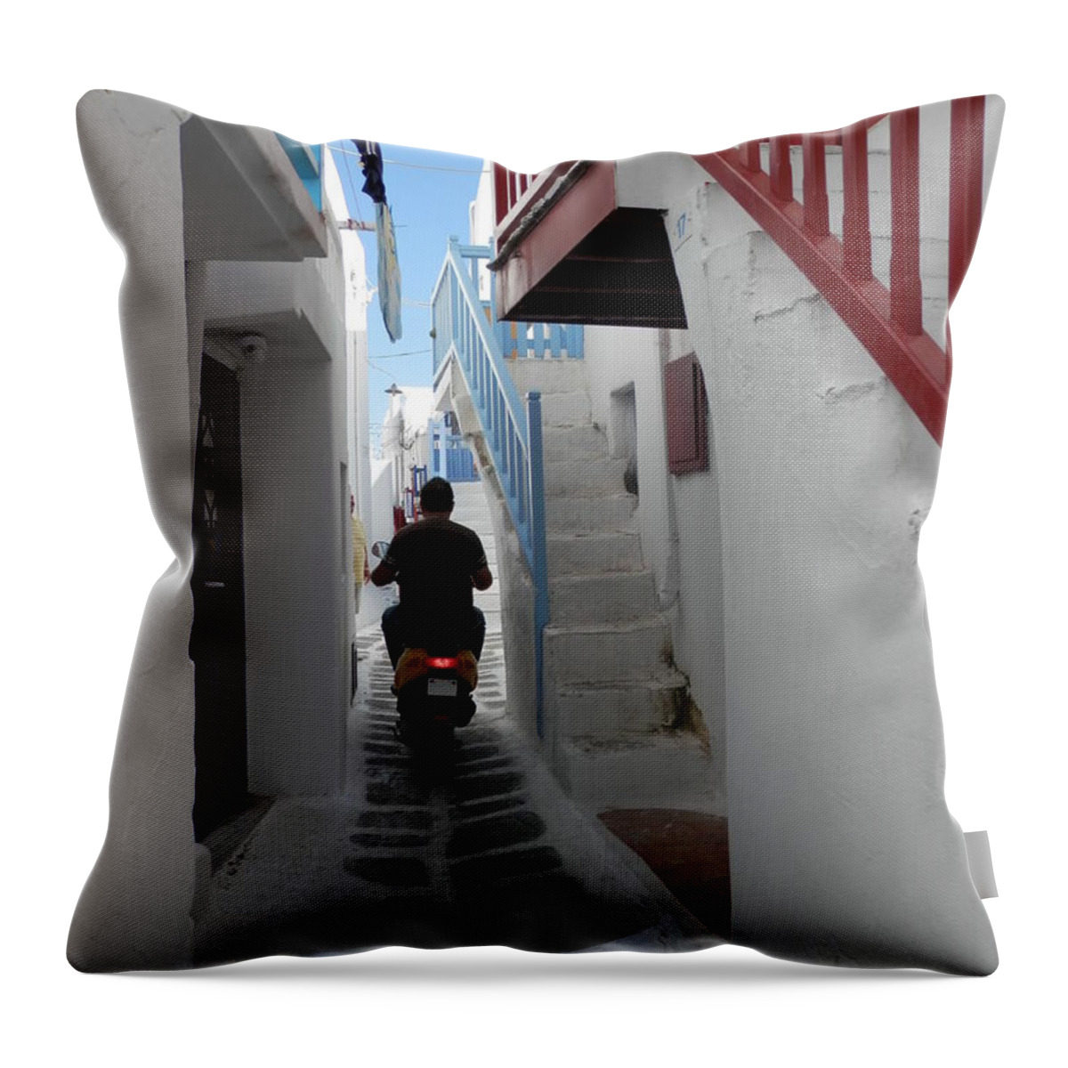Alley Way Throw Pillow featuring the photograph Alley Way in Mykonos by Pema Hou