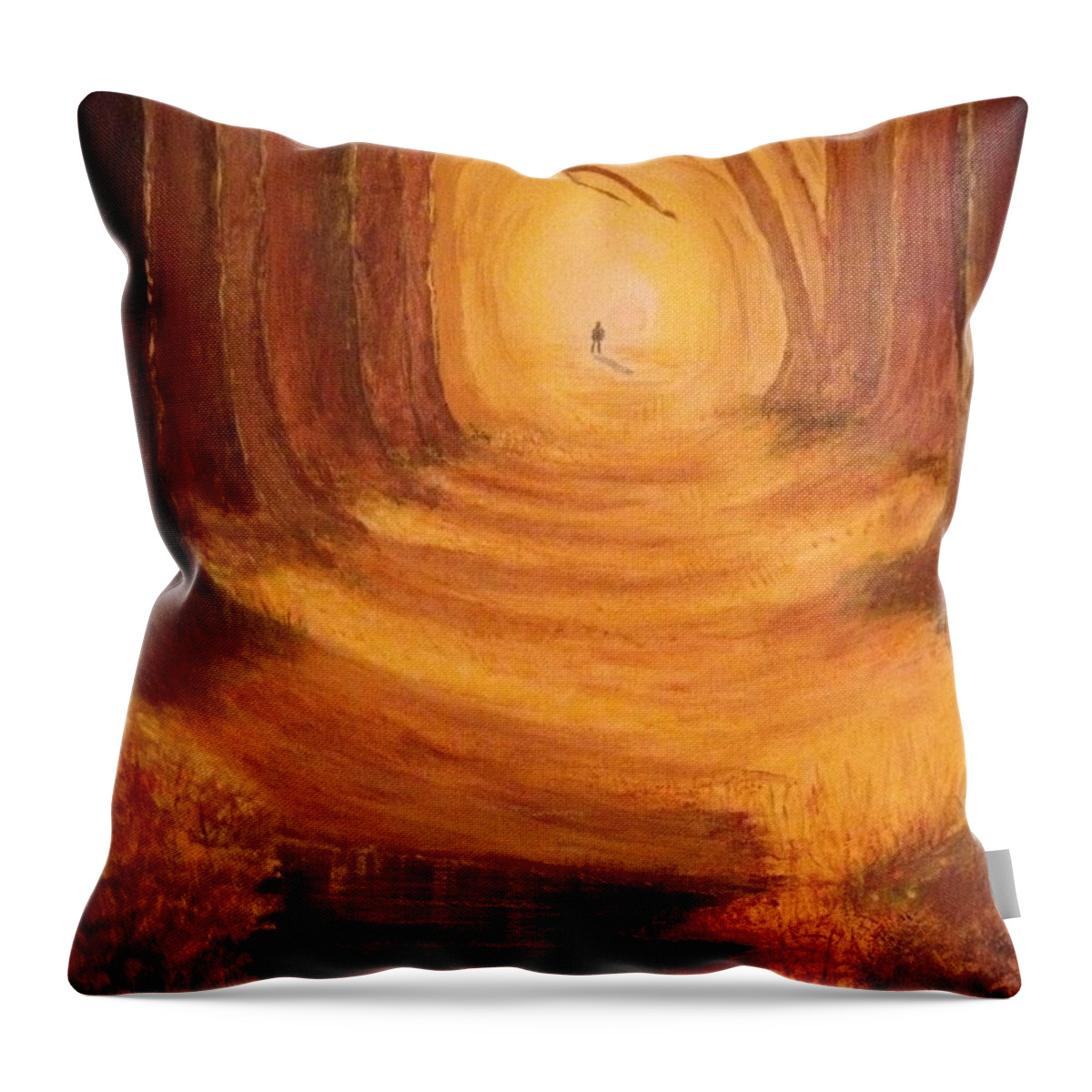 Landscape. Trees. Forest. Stream Throw Pillow featuring the painting Alone by Ronnie Egerton