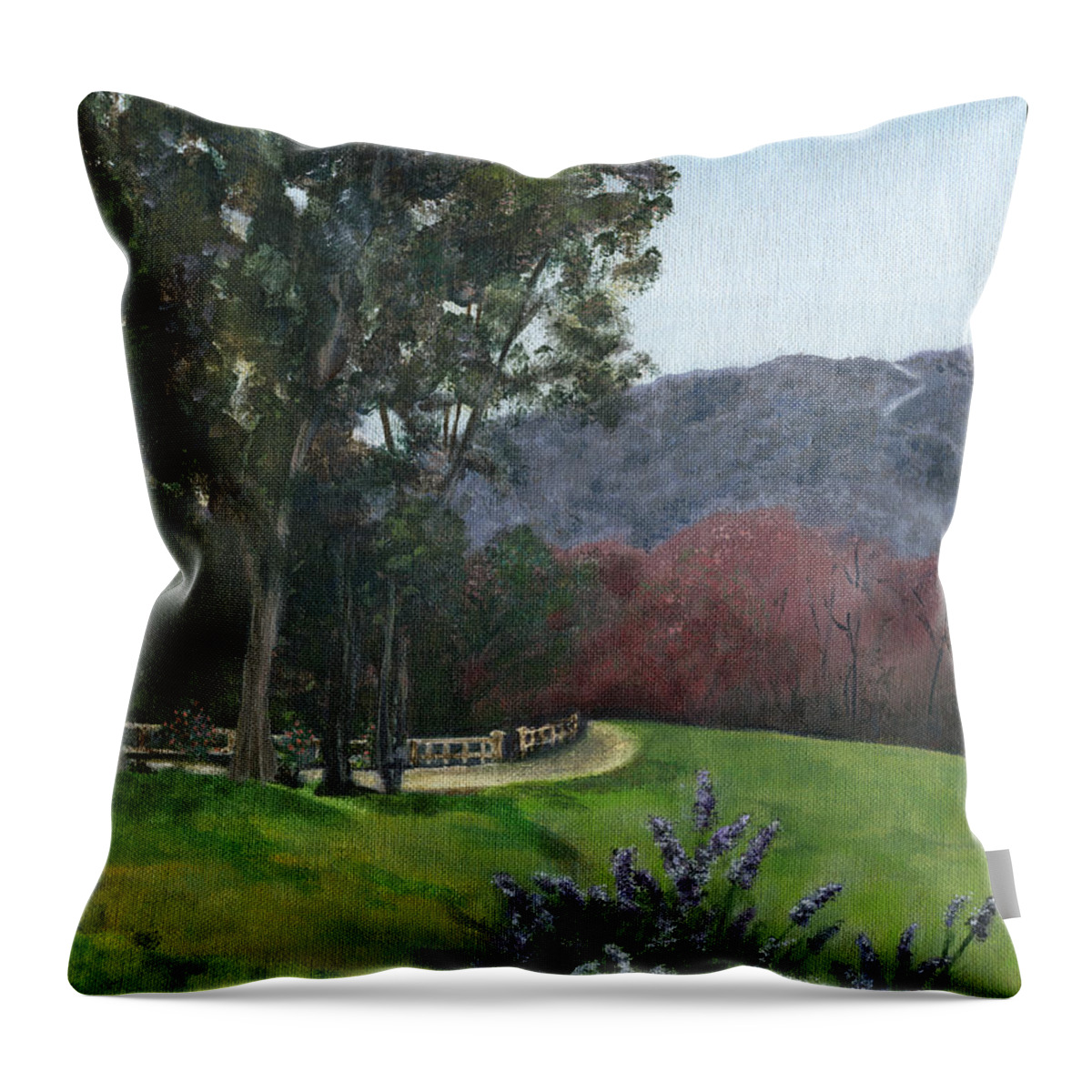 Cornell Throw Pillow featuring the painting Along Cornell Road by Sandy Murphree Jacobs