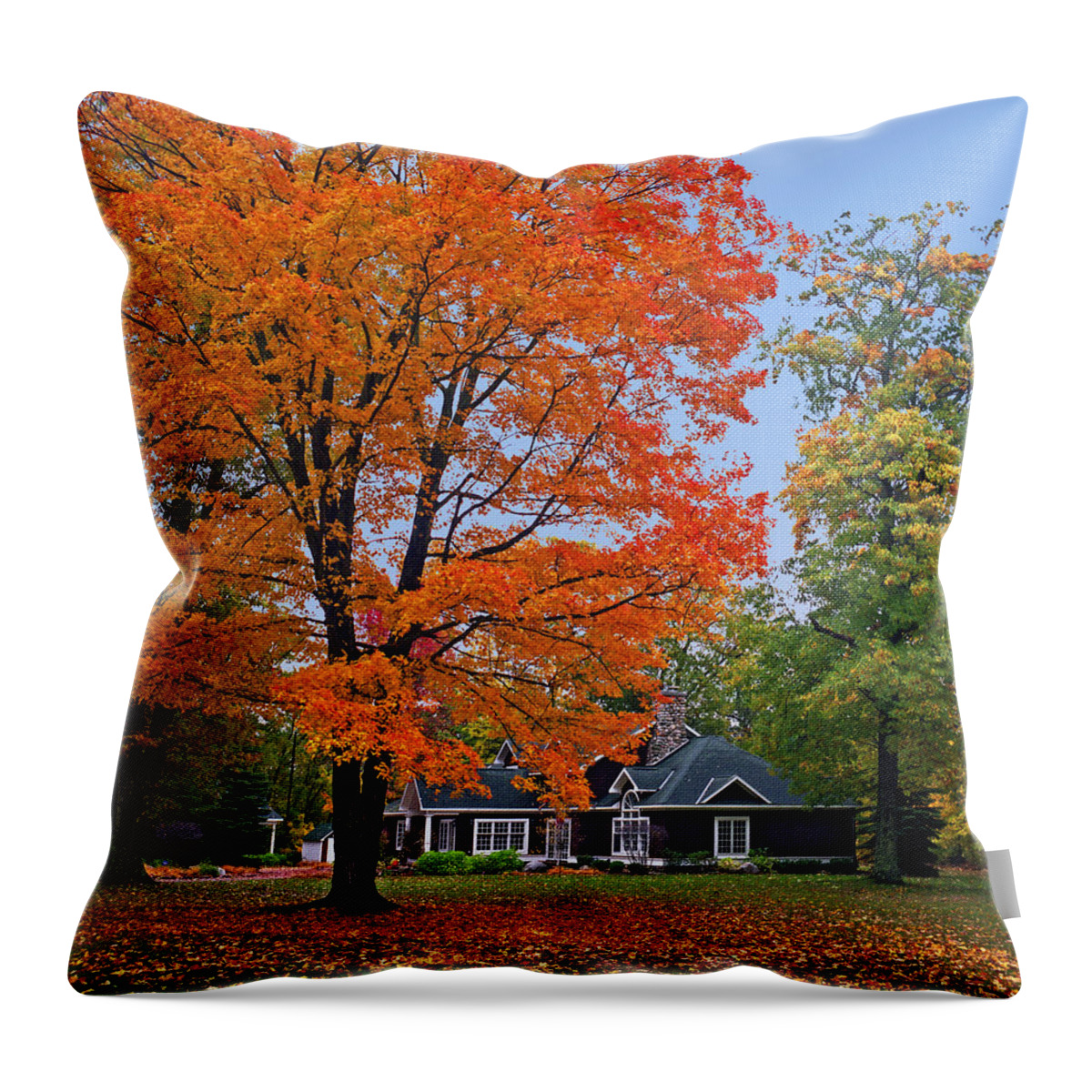 Along Lower Shore Drive In Autumn 2014 Throw Pillow featuring the photograph Along Lower Shore Drive in Autumn 2014 by Kris Rasmusson