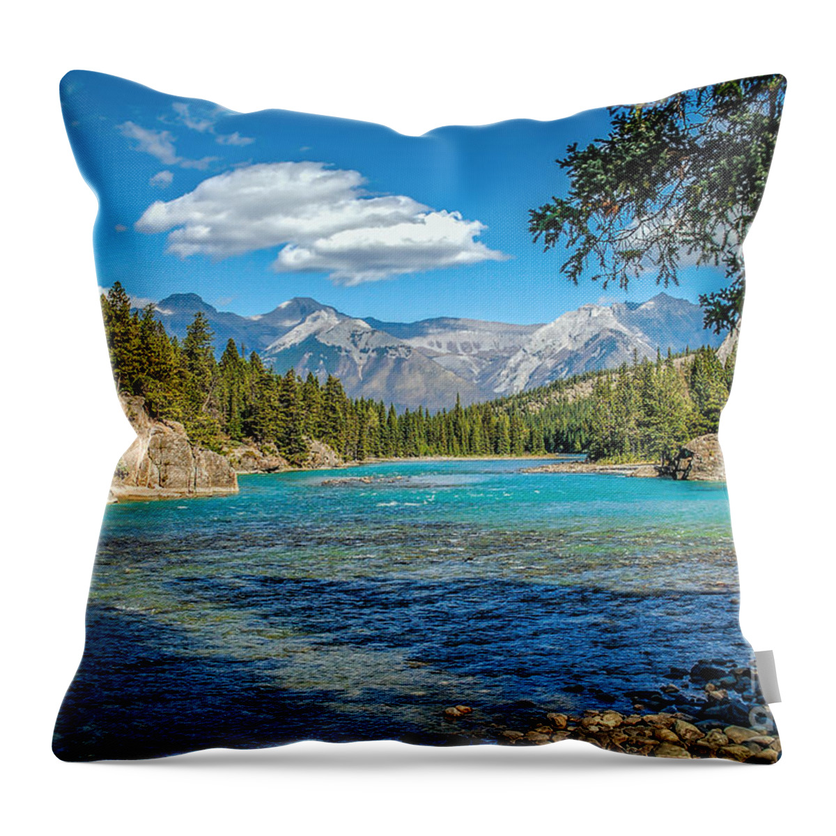 Bob And Nancy Kendrick Throw Pillow featuring the photograph Along the Bow River by Bob and Nancy Kendrick