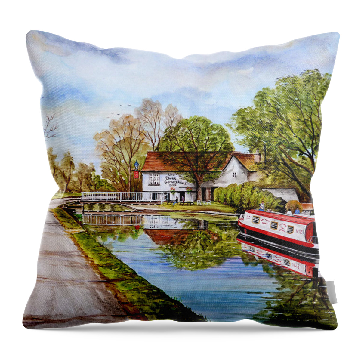 Canal.canals Throw Pillow featuring the painting Along the Canal by Andrew Read