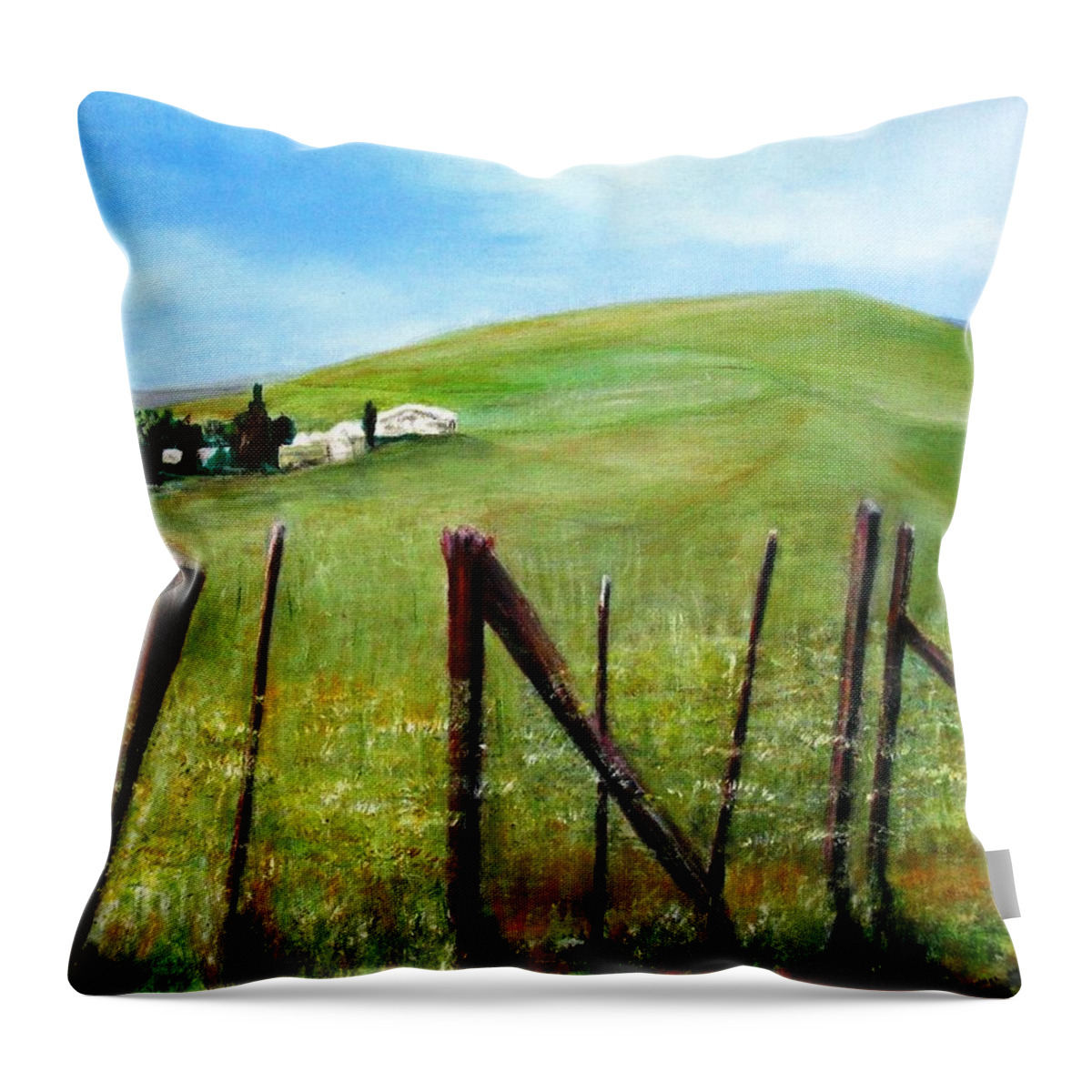 Landscape Throw Pillow featuring the painting Alongside the Canal by Michael Anthony Edwards