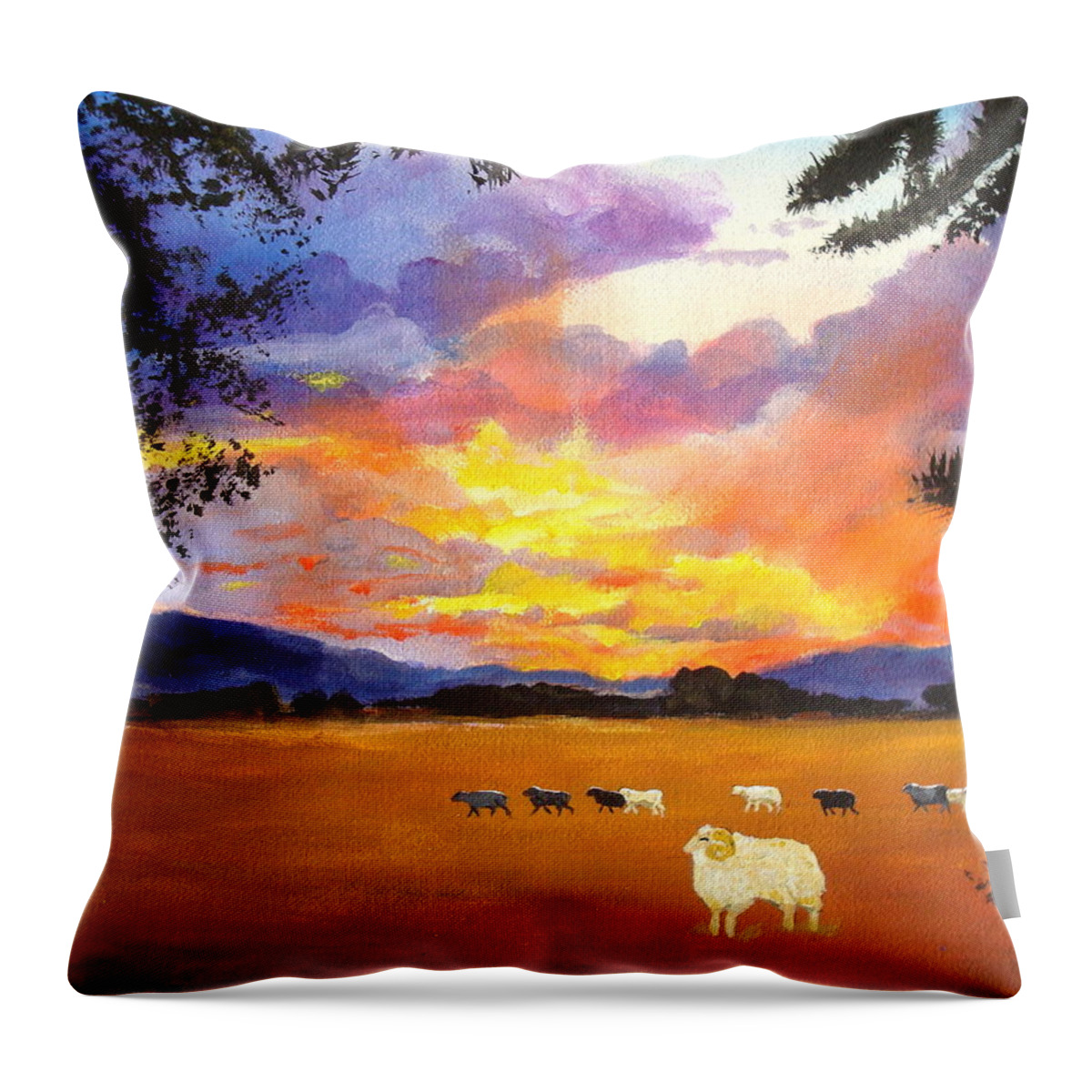 Sheep Throw Pillow featuring the painting Alvin Counting Sheep by Cheryl Nancy Ann Gordon