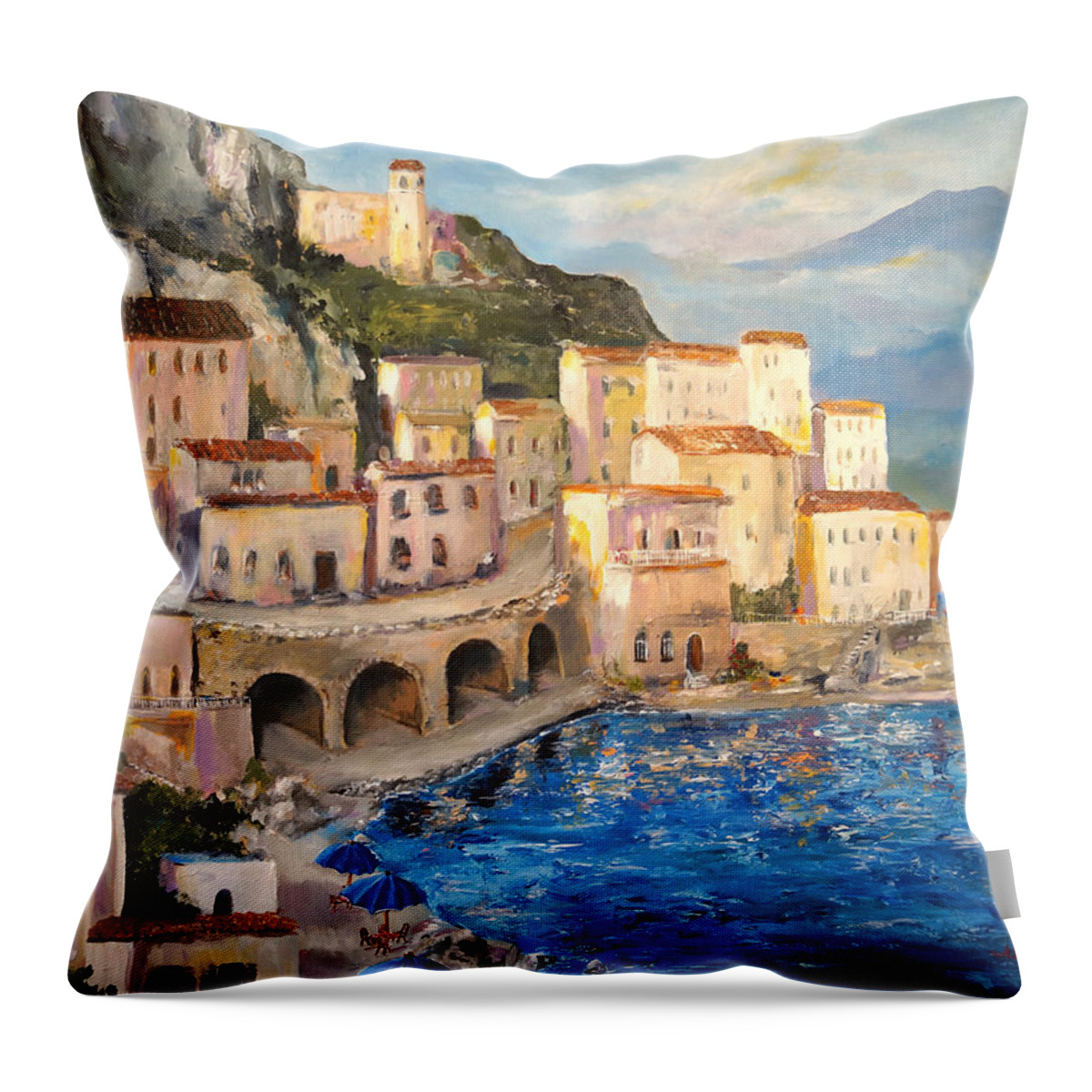 Amalfi Coast Throw Pillow featuring the painting Amalfi Coast Highway by Alan Lakin