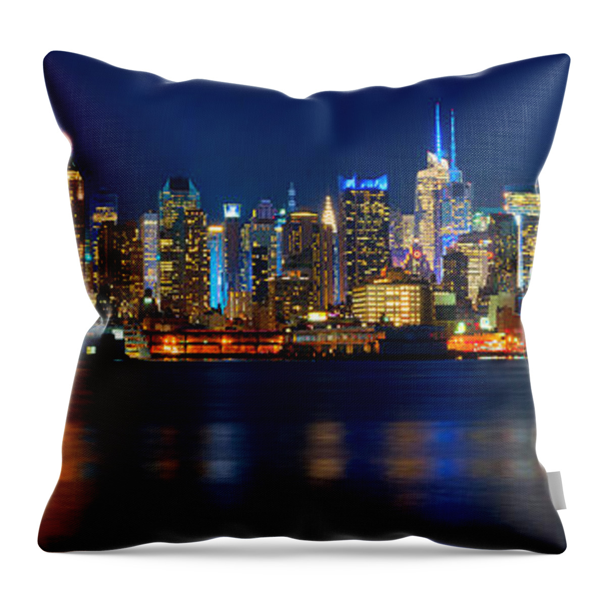 Best New York Skyline Photos Throw Pillow featuring the photograph Amazing New York Skyline Panorama by Mitchell R Grosky
