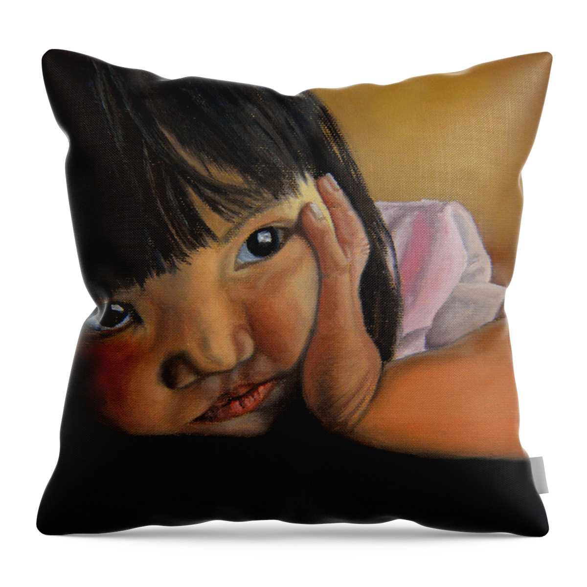 Children Paintings Throw Pillow featuring the painting Amelie-An 2 by Thu Nguyen