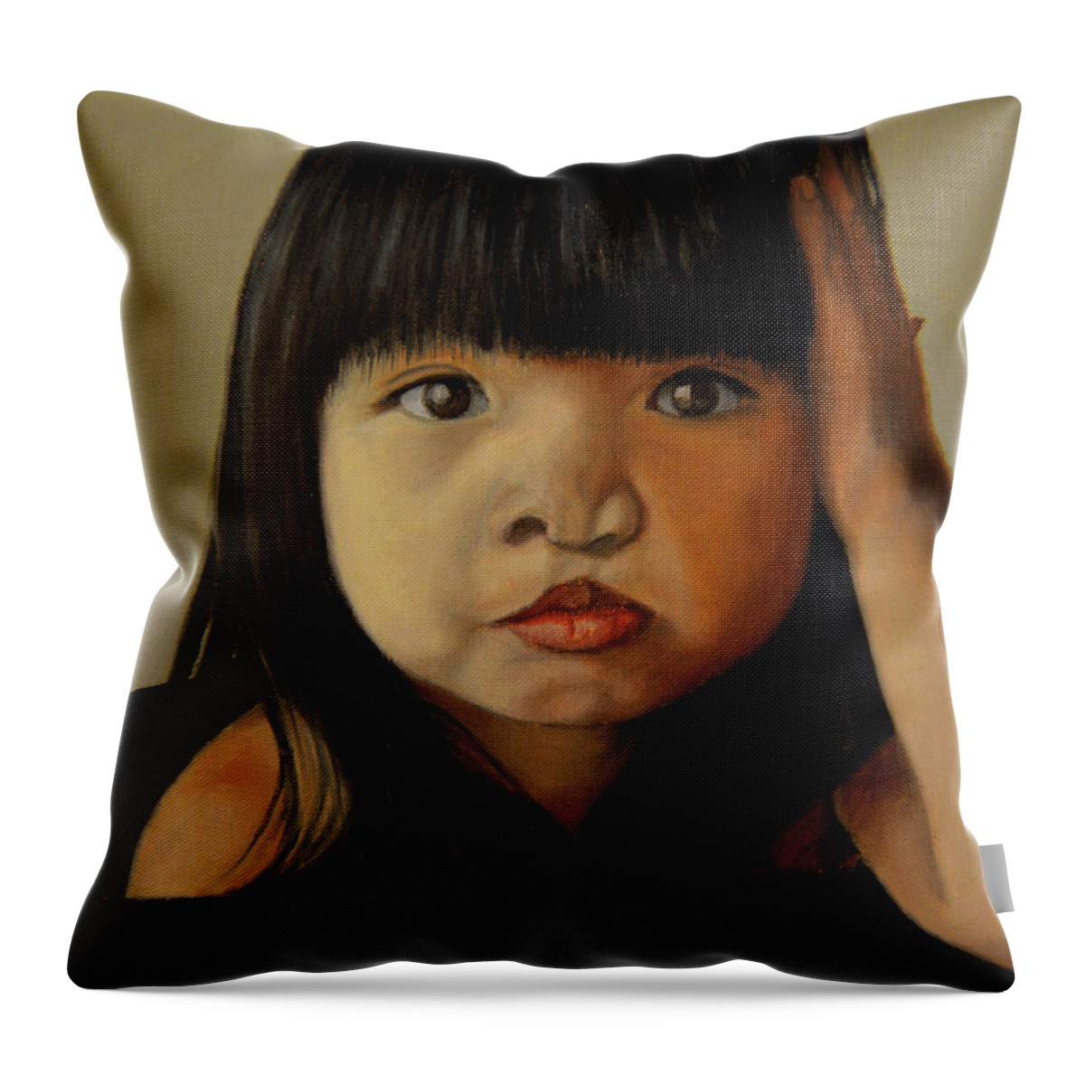 Children Paintings Throw Pillow featuring the painting Amelie-An 5 by Thu Nguyen