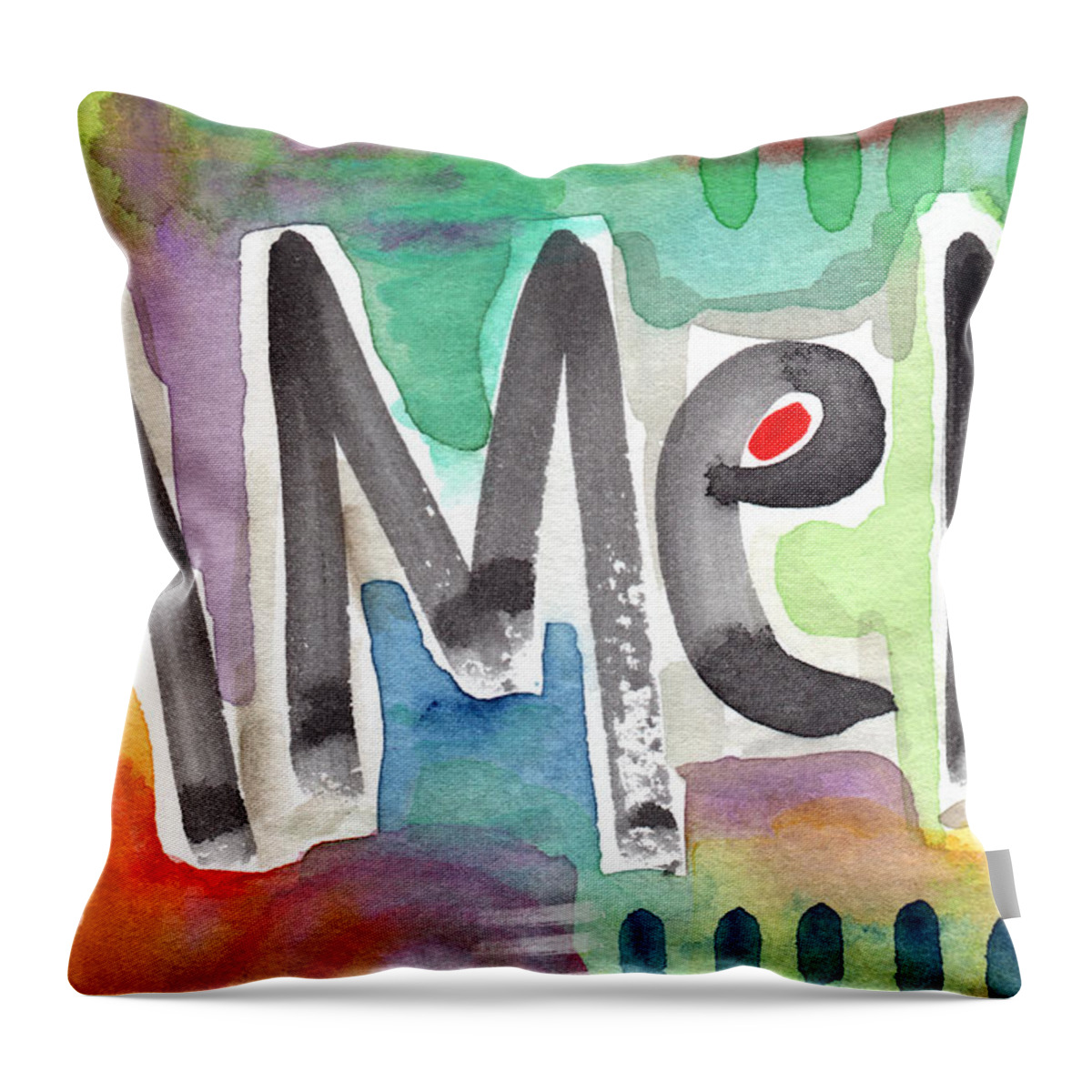 Amen Painting Throw Pillow featuring the painting AMEN- colorful word art painting by Linda Woods