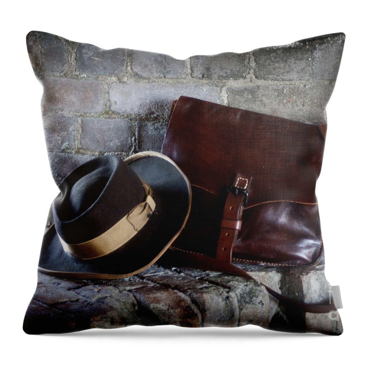 Hat Throw Pillow featuring the photograph American Civil War Hat and Sack by Janis Lee Colon