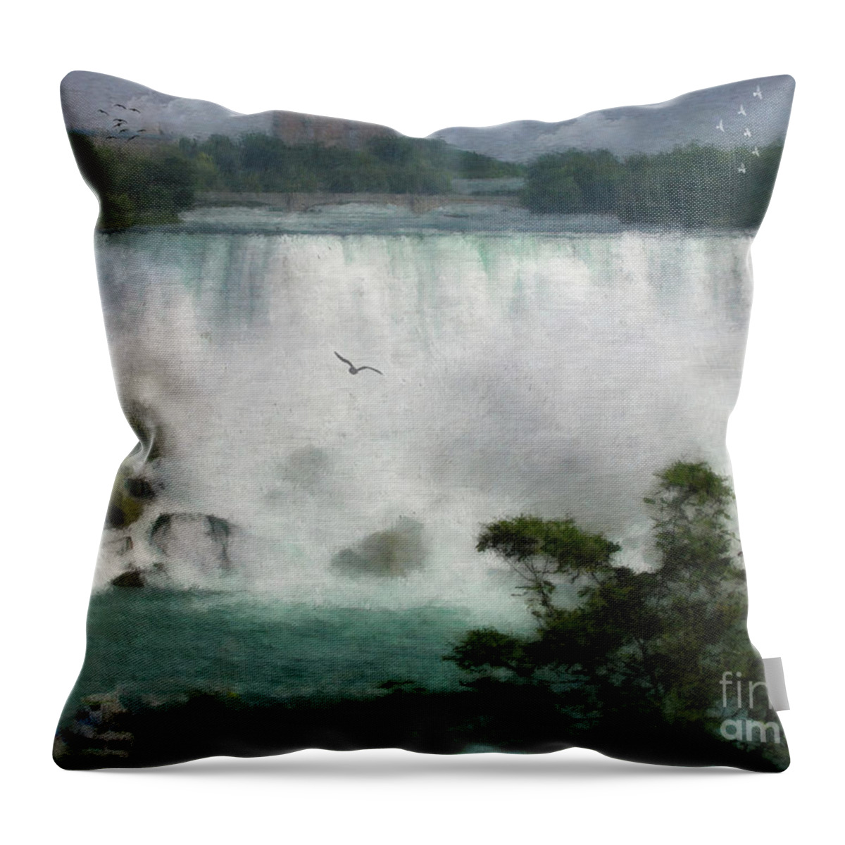 Niagara Falls Throw Pillow featuring the digital art American Falls - Niagara by Lianne Schneider