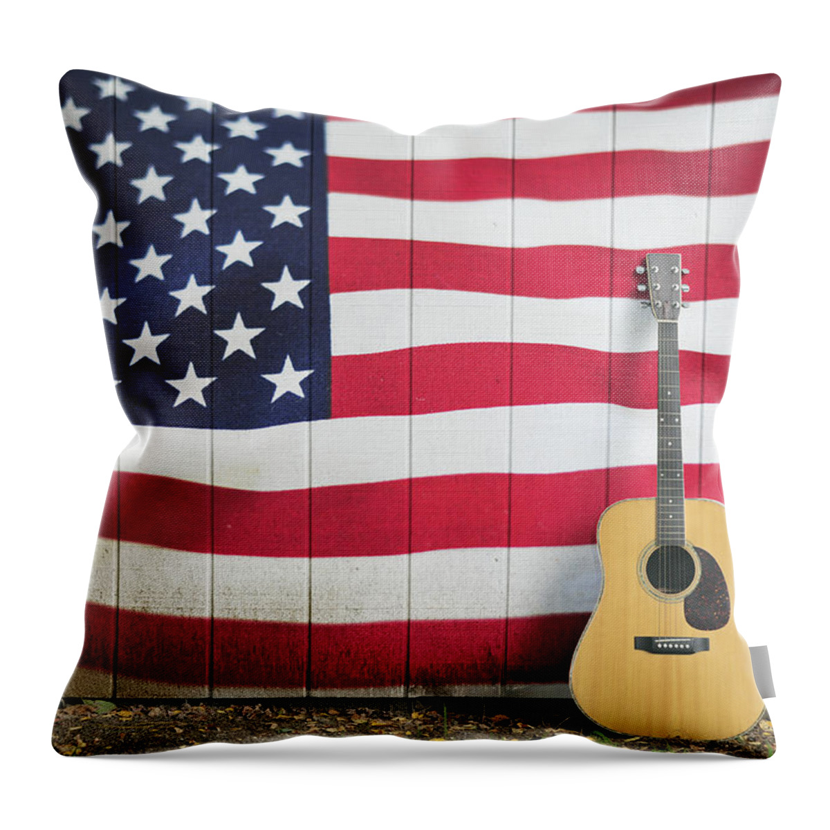 American Flag Guitar Throw Pillow featuring the photograph American Flag Guitar by Terry DeLuco