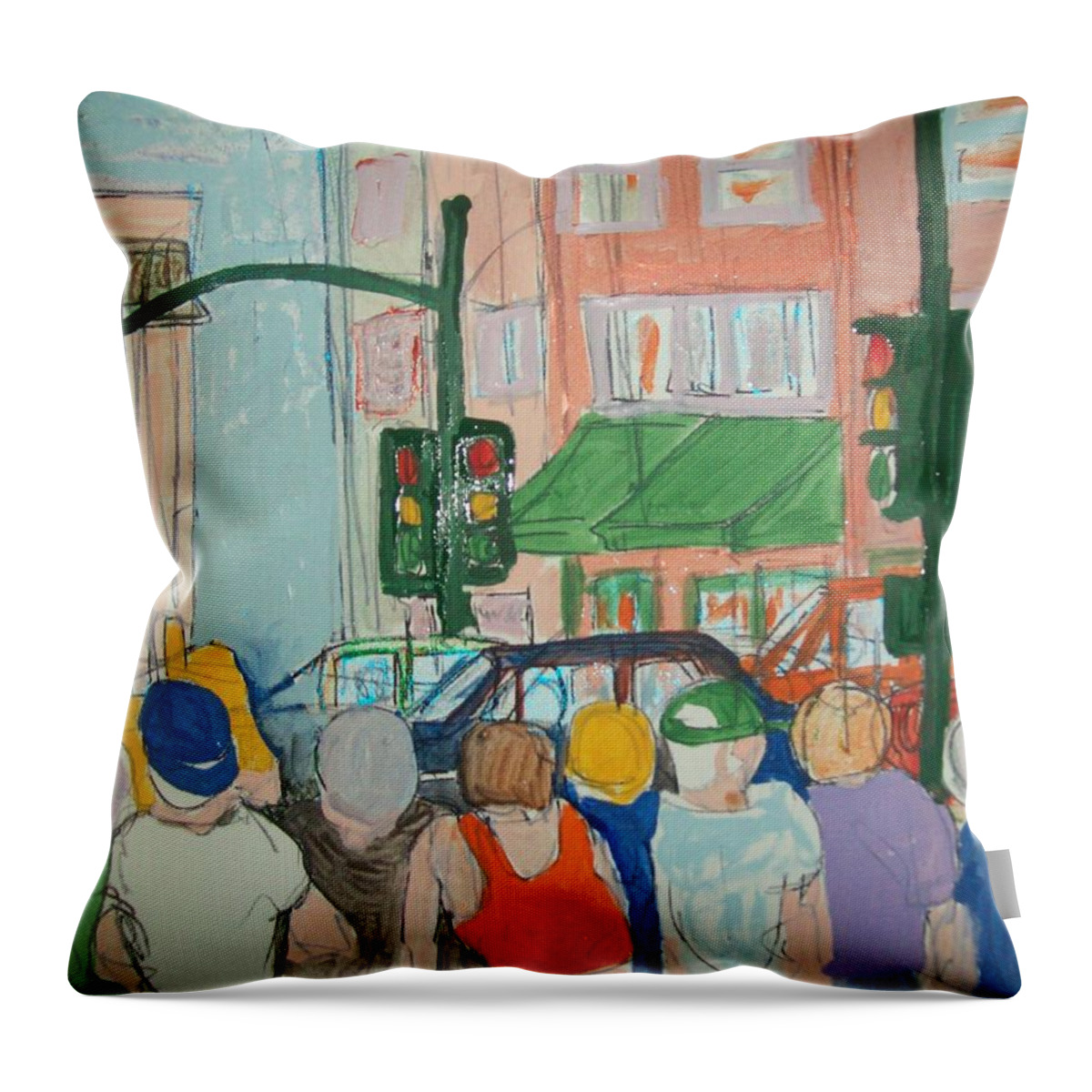 Modesto Throw Pillow featuring the painting American Graffiti Modesto Cruising by James Christiansen
