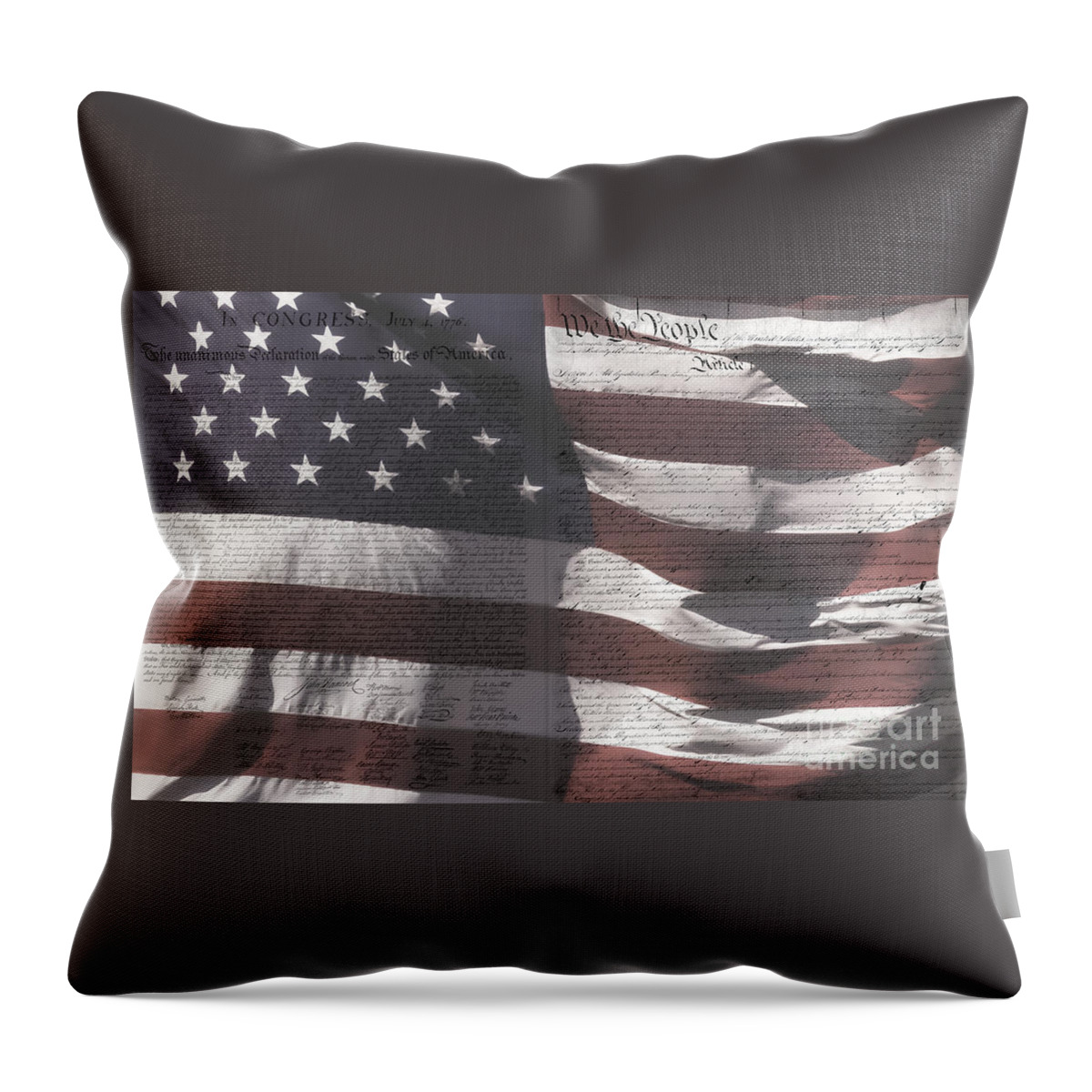 American Throw Pillow featuring the photograph Historical Documents on US Flag by Imagery by Charly