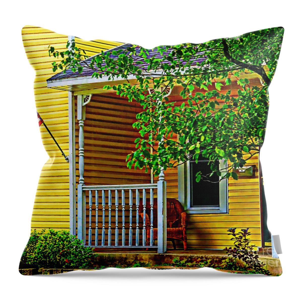 Porch Throw Pillow featuring the painting American Porch in Yellow by Desiree Paquette