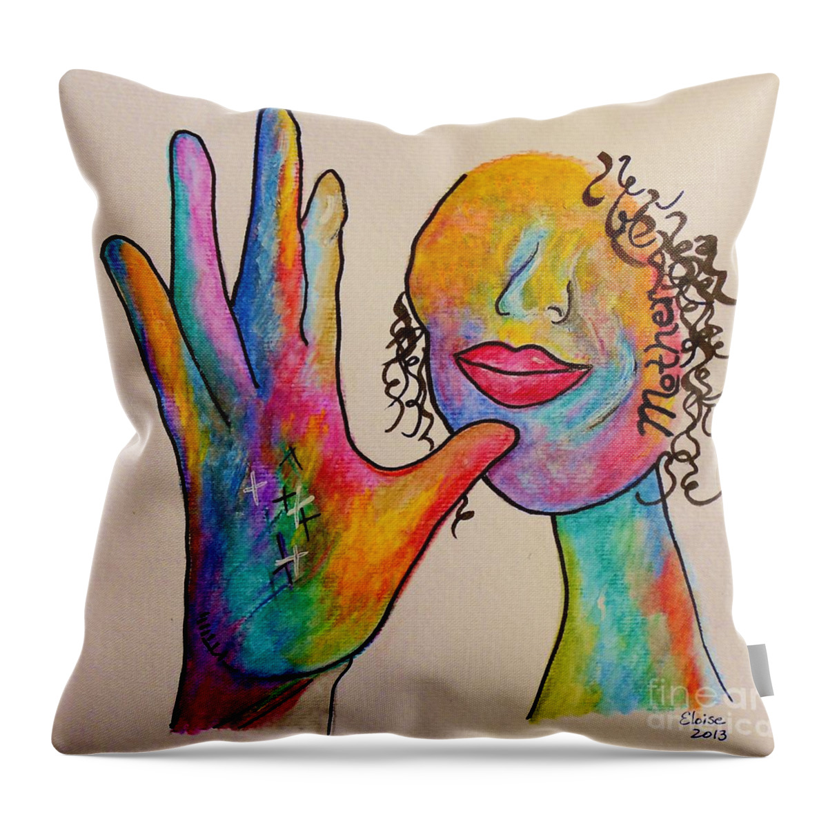 Watercolor Throw Pillow featuring the painting American Sign Language . . . MOTHER by Eloise Schneider Mote