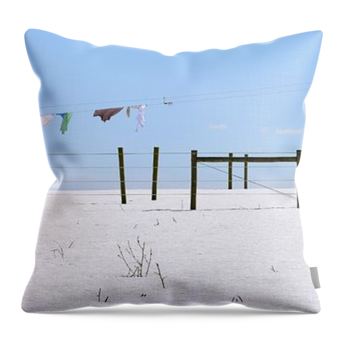 Amish Throw Pillow featuring the photograph Amish Laundry Over Snow by Tana Reiff