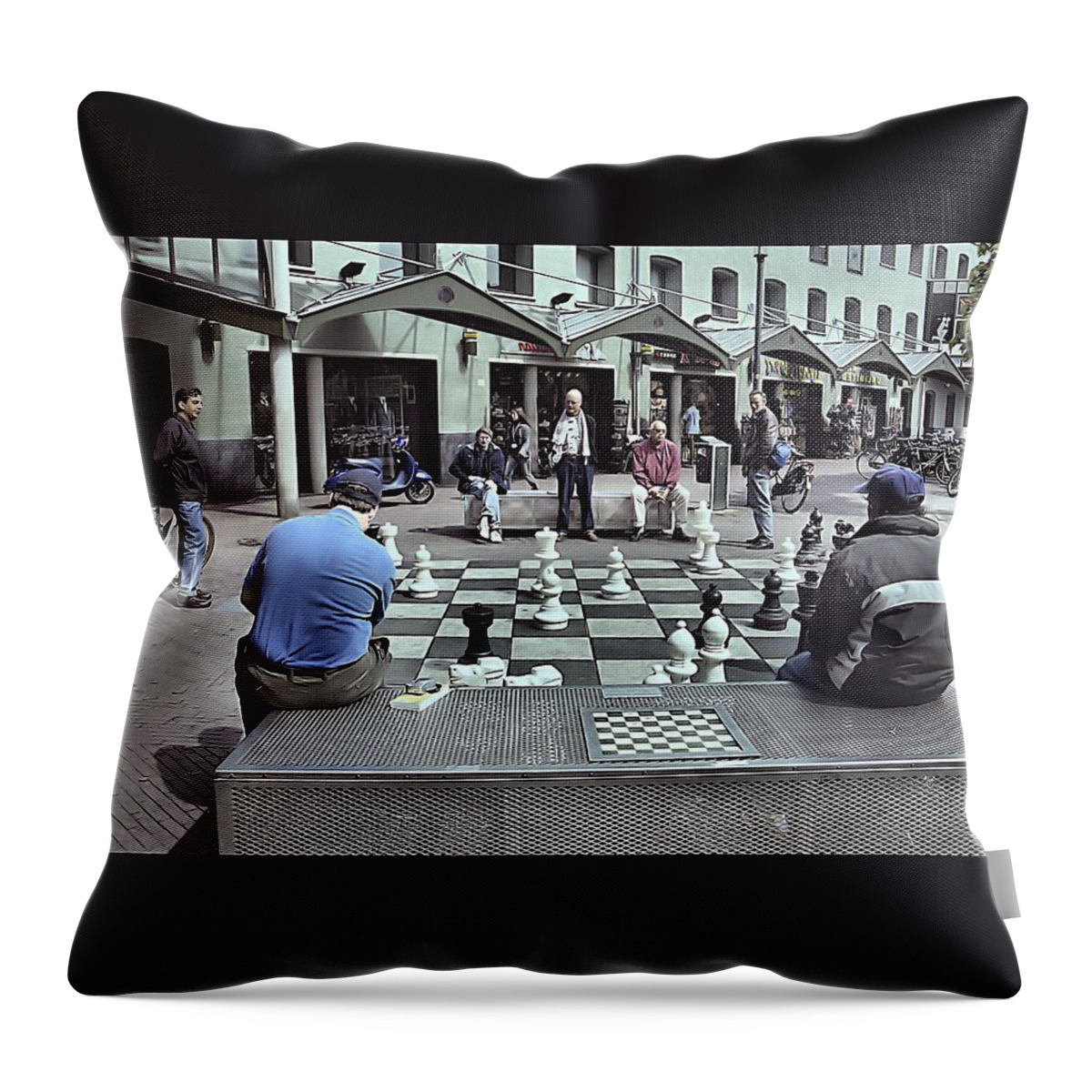 Amsterdam Throw Pillow featuring the photograph Amsterdam Chess Game by Steven Richman