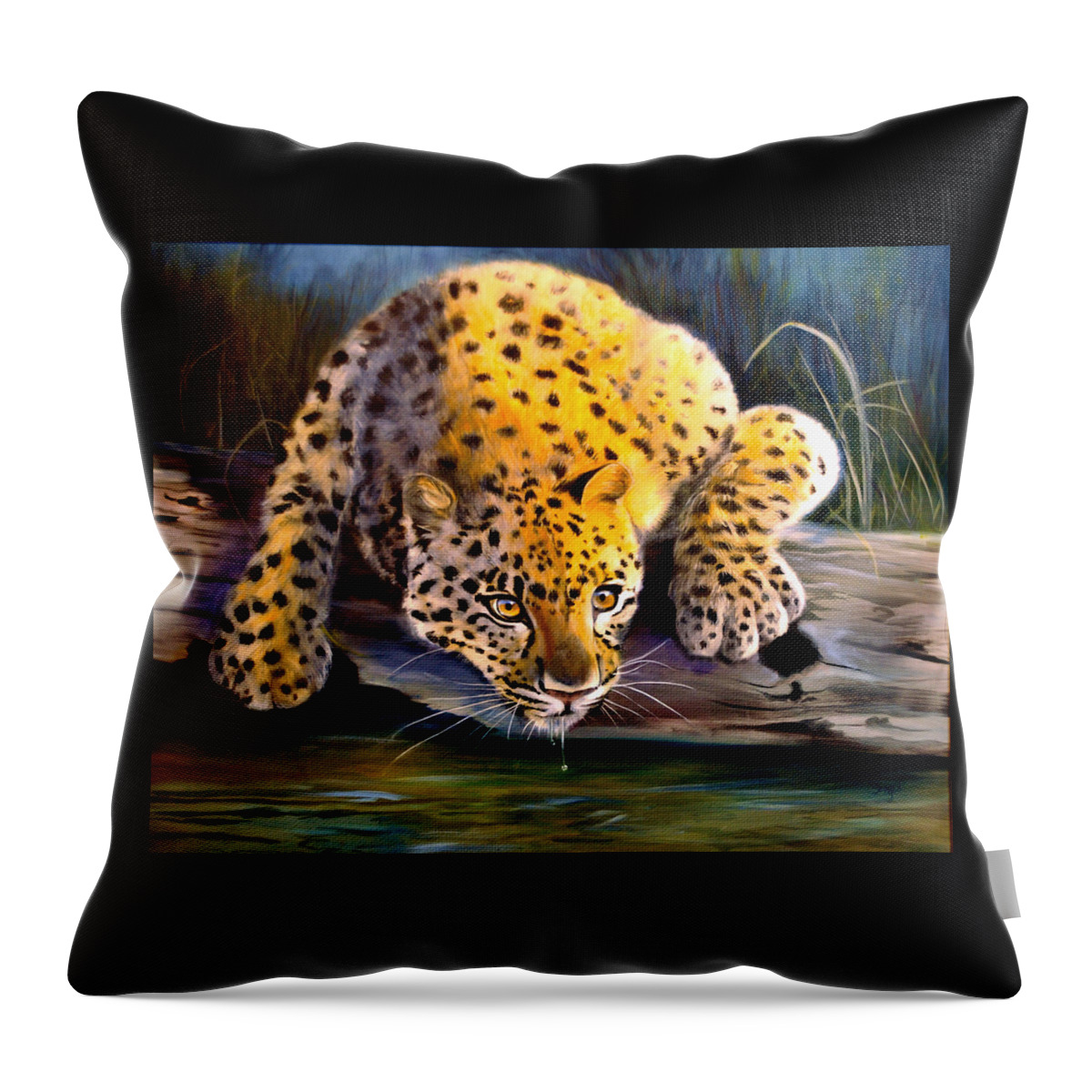 Big Cats Throw Pillow featuring the painting Amur Leopard Spotted Something by Pamela Bergen