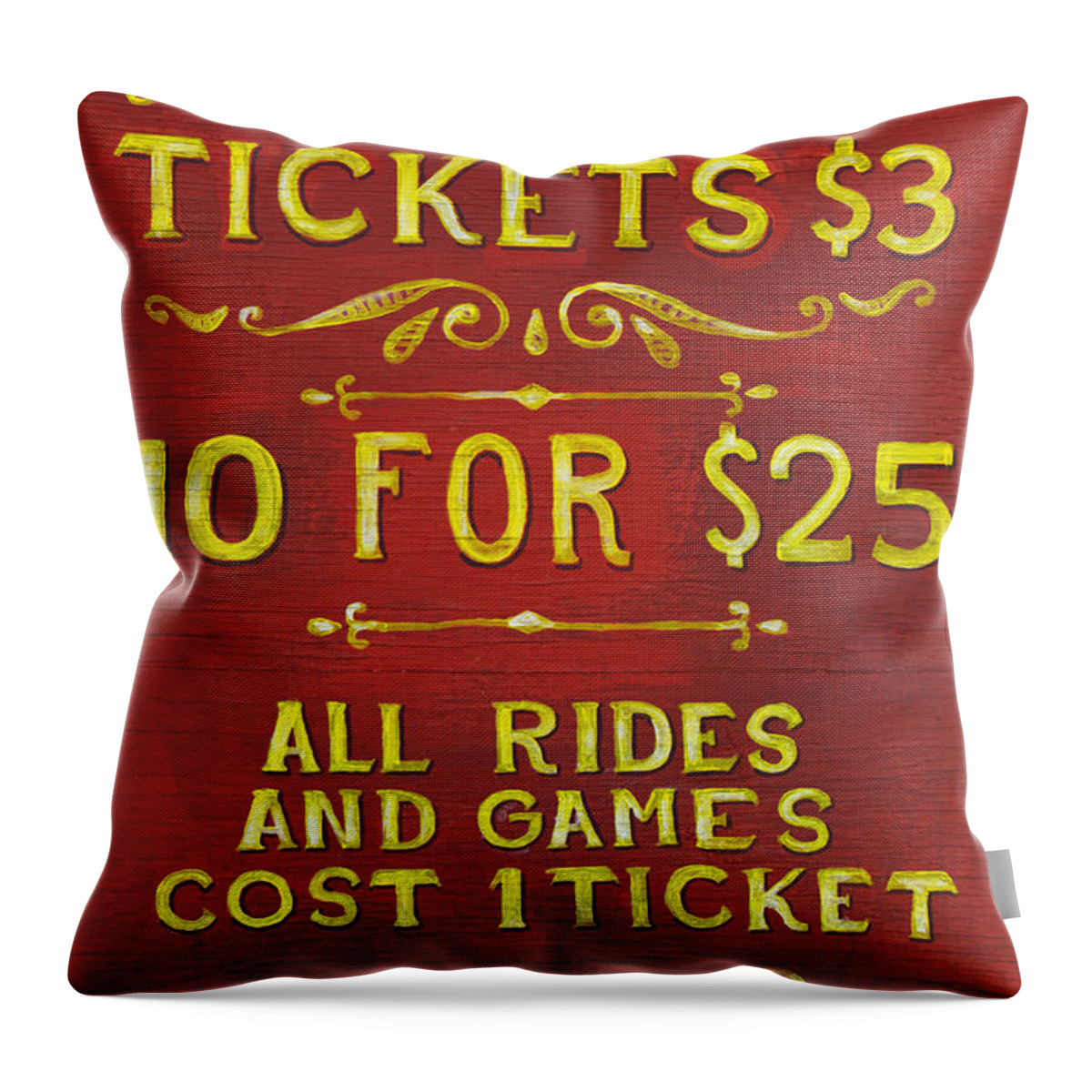 Sign Throw Pillow featuring the photograph Amusement - Tickets 3 Dollars by Mike Savad