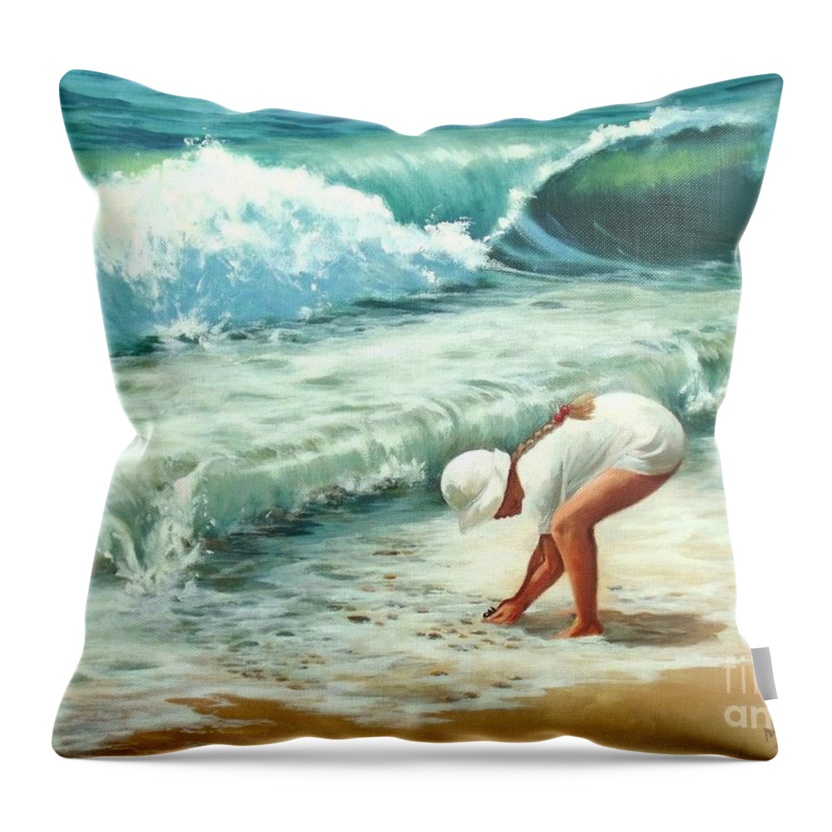 Ocean Paintings Throw Pillow featuring the painting Amy's Treasure by Madeleine Holzberg